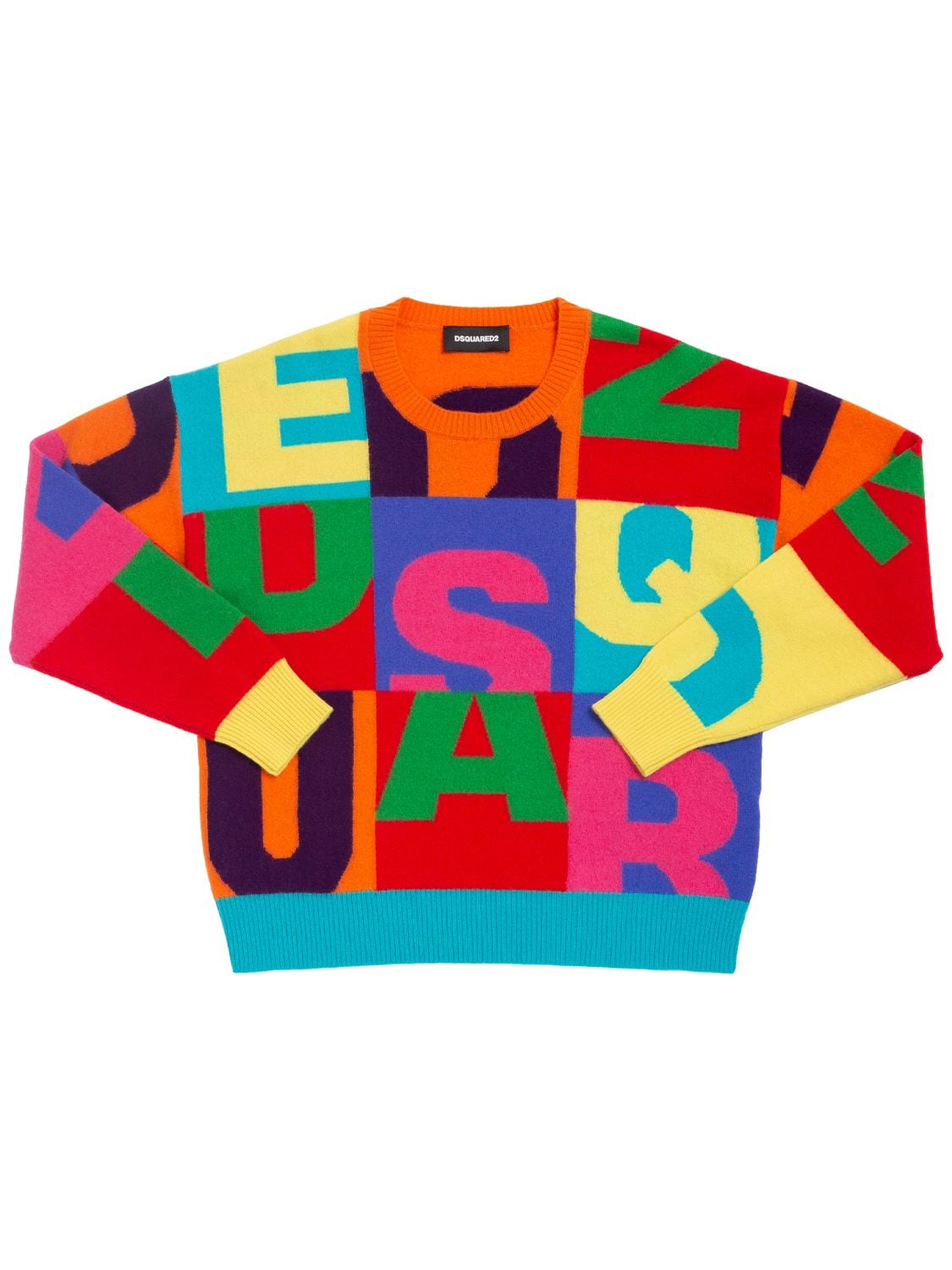 Dsquared2 Kids' Logo Intarsia Wool Knit Sweater In Multicolor