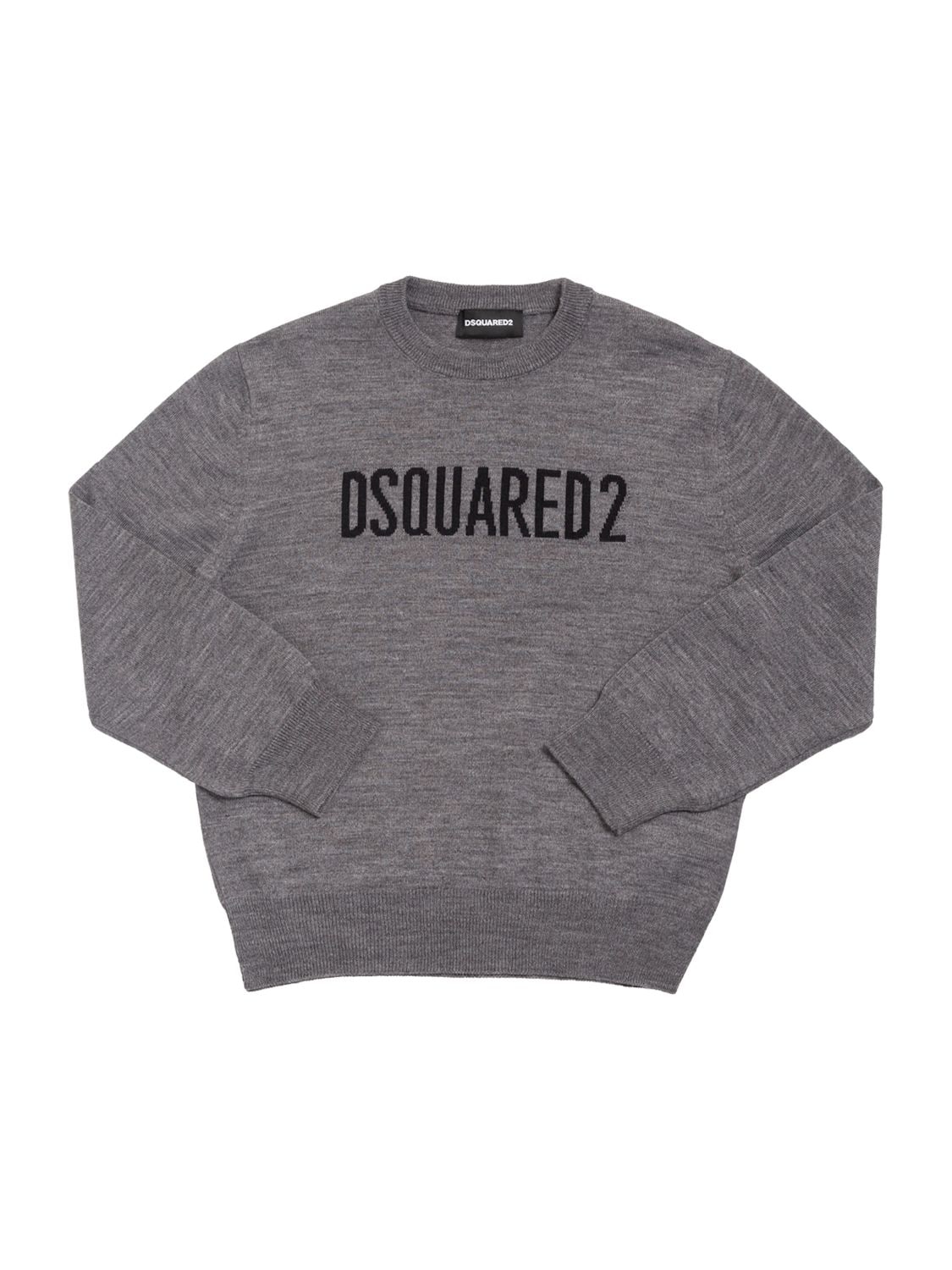 Shop Dsquared2 Logo Intarsia Wool Blend Knit Sweater In Grey