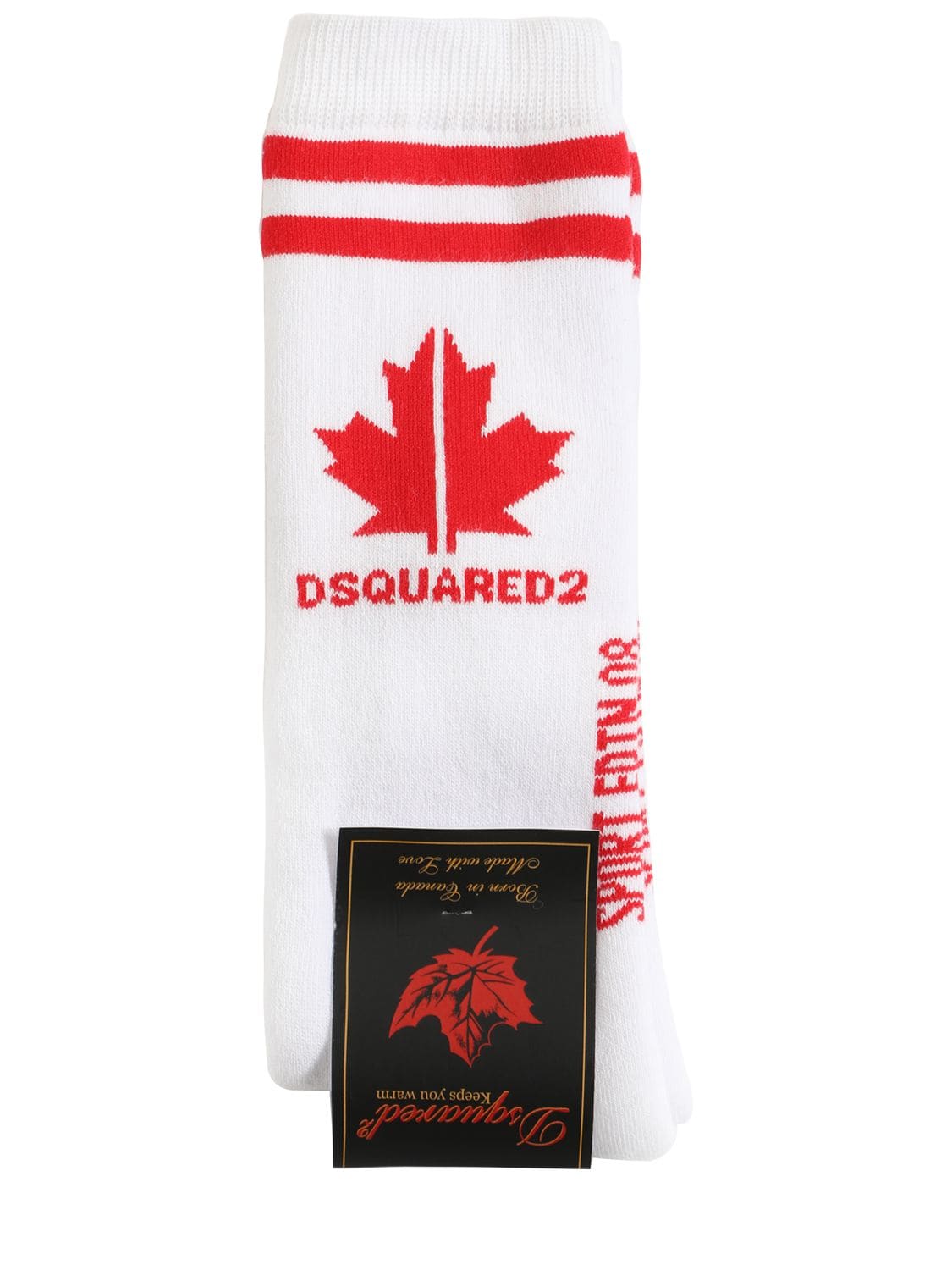 Dsquared2 Kids' Logo Intarsia Cotton Blend Knit Socks In White,red