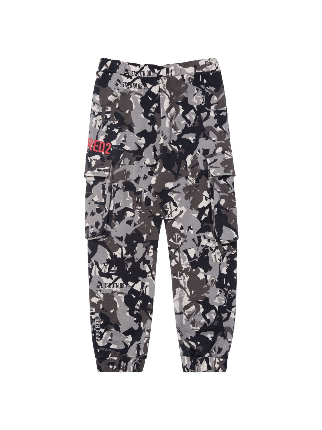 Dsquared2 Kids' All Over Print Cotton Jersey Sweatpants In Black,grey