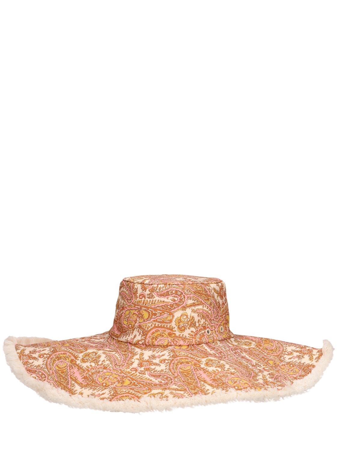 Shop Zimmermann Floppy Printed Linen Hat In Mustard Paisley