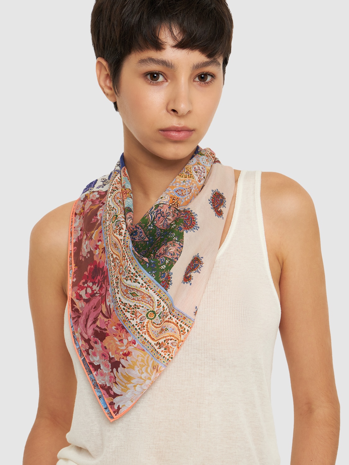 Shop Zimmermann Printed Silk & Cotton Scarf In Patch Paisley