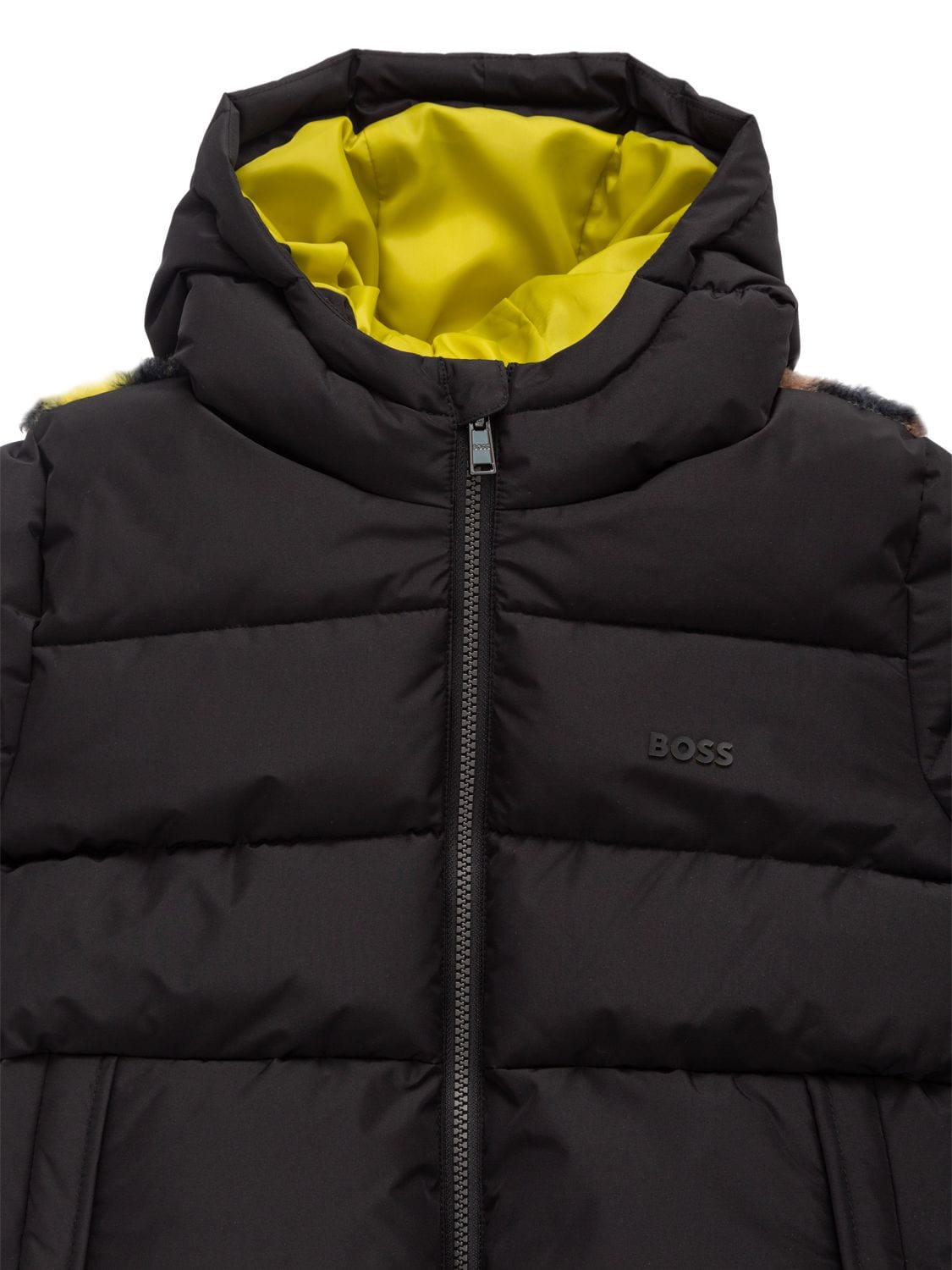 Shop Hugo Boss Nylon & Camo Teddy Puffer Jacket In Black,multi