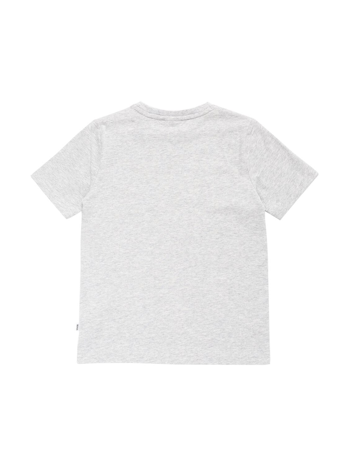 Shop Hugo Boss Rubberized Logo Cotton Jersey T-shirt In Grey