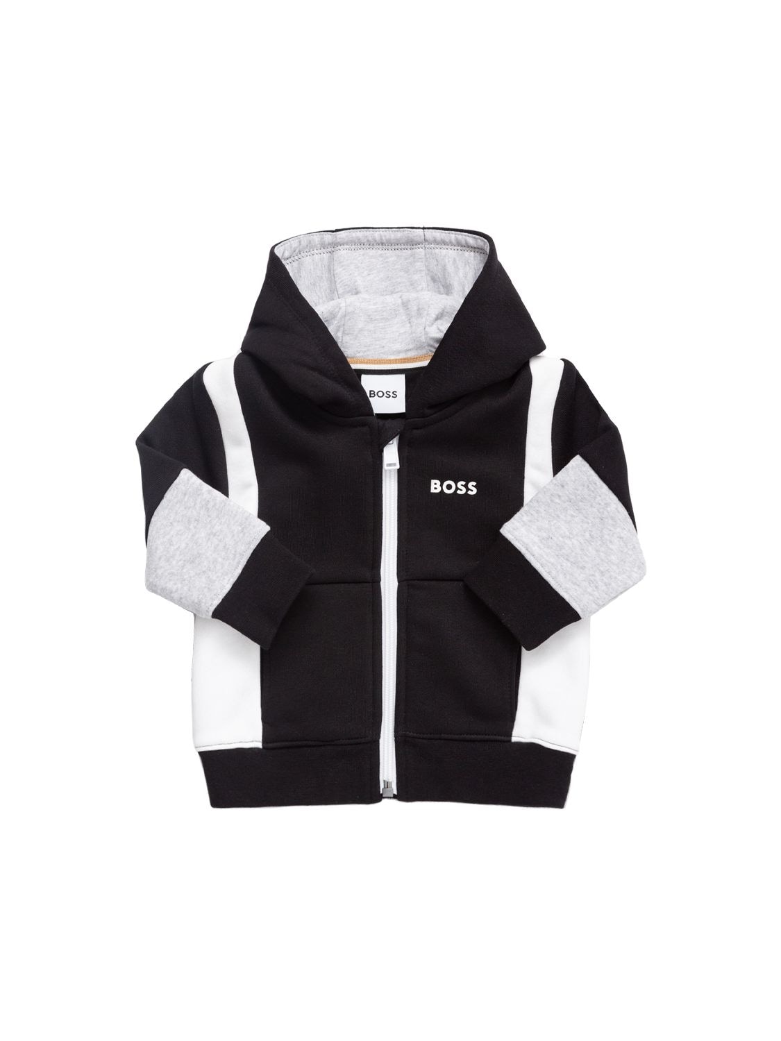 Hugo Boss Kids' Cotton Blend Zip Hoodie In Black