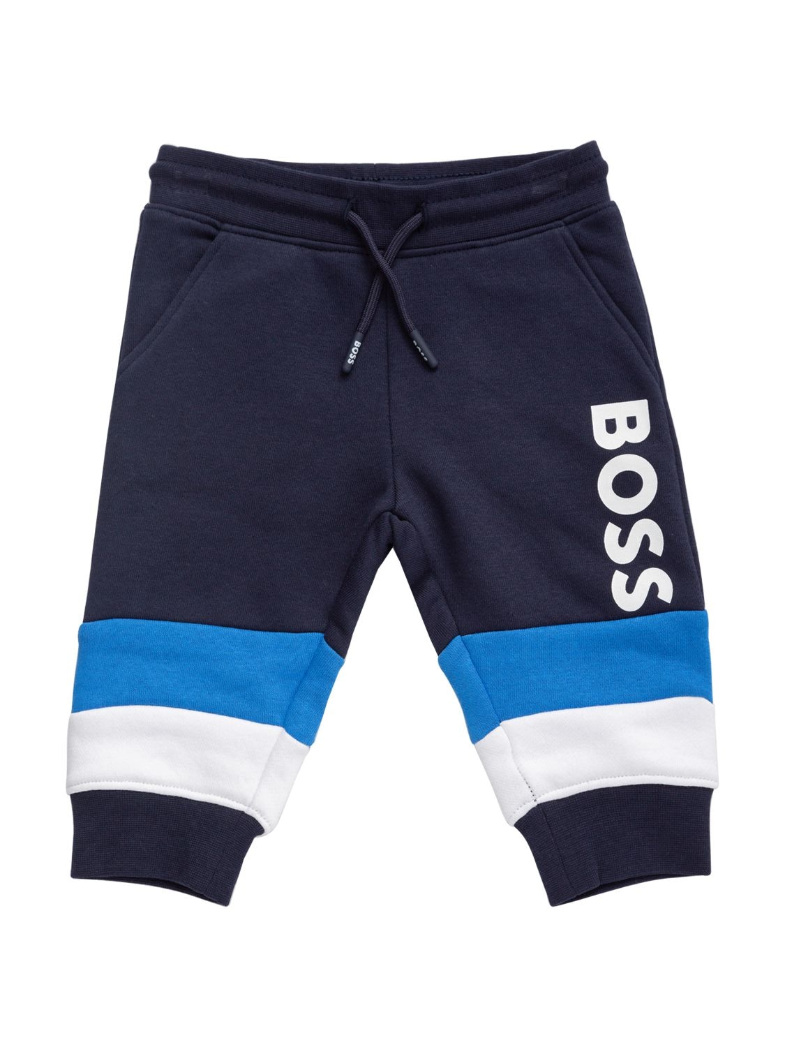 Hugo Boss Kids' Logo Printed Cotton Blend Sweatpants In Navy