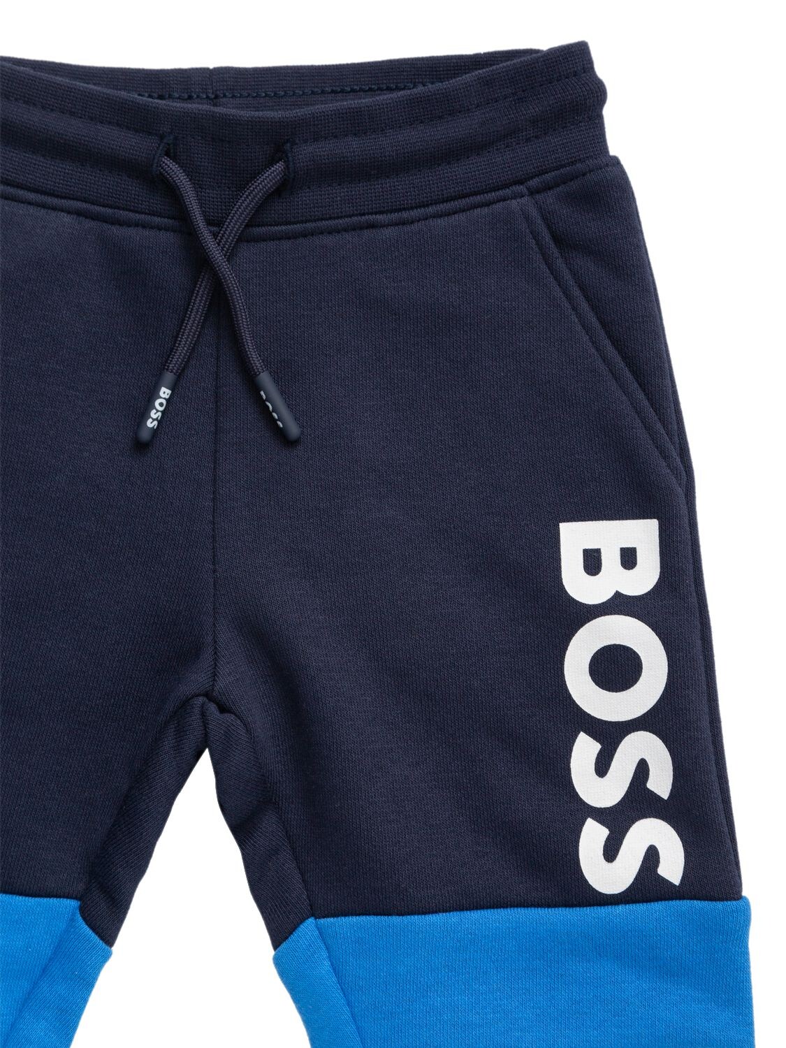 Shop Hugo Boss Logo Printed Cotton Blend Sweatpants In Navy