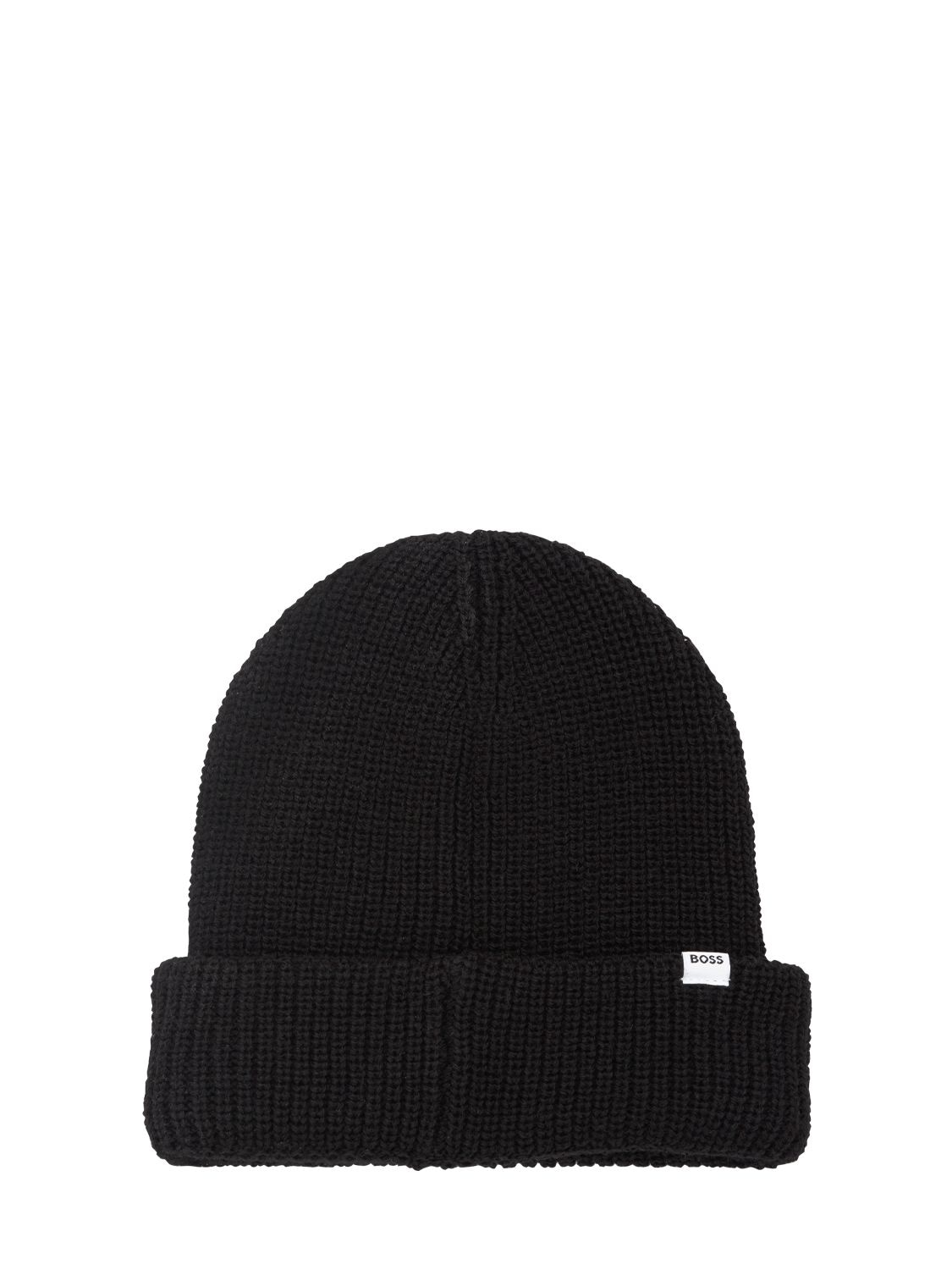 Shop Hugo Boss Logo Patch Knit Beanie Hat In Black