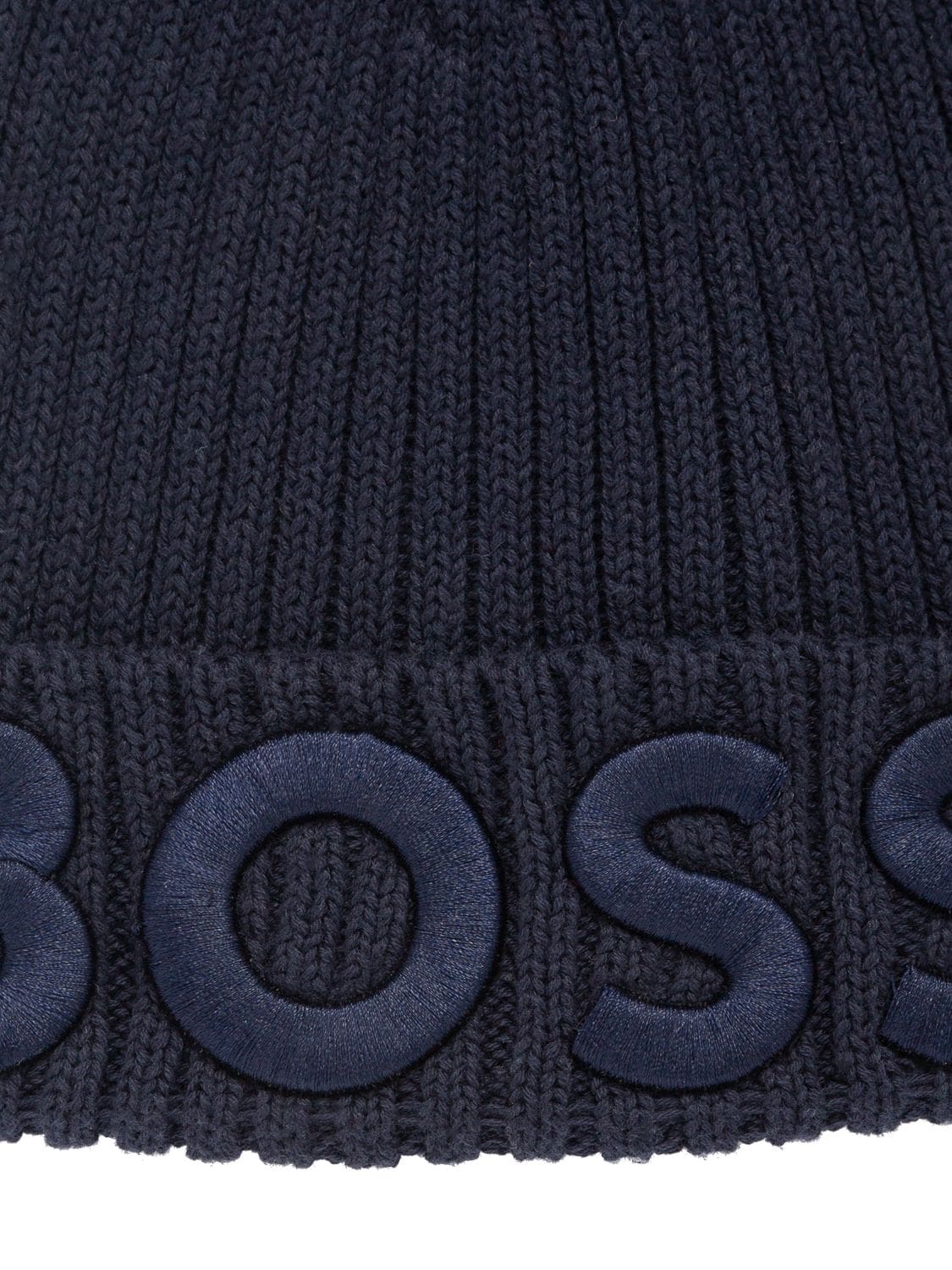 Shop Hugo Boss Embroidered Logo Cotton Knit Beanie In Navy