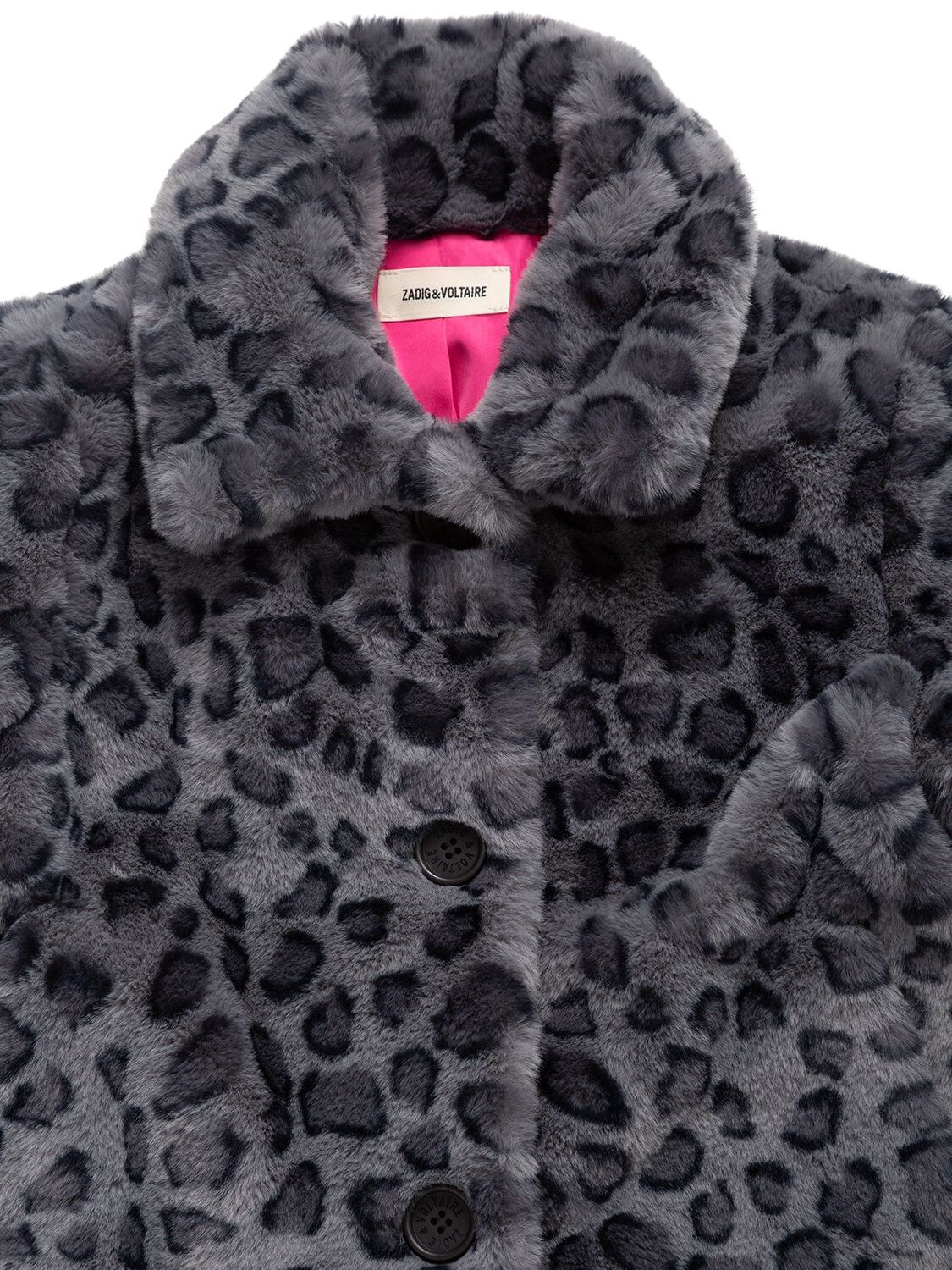 Shop Zadig & Voltaire Leopard Print Faux Fur Coat In Grey,black