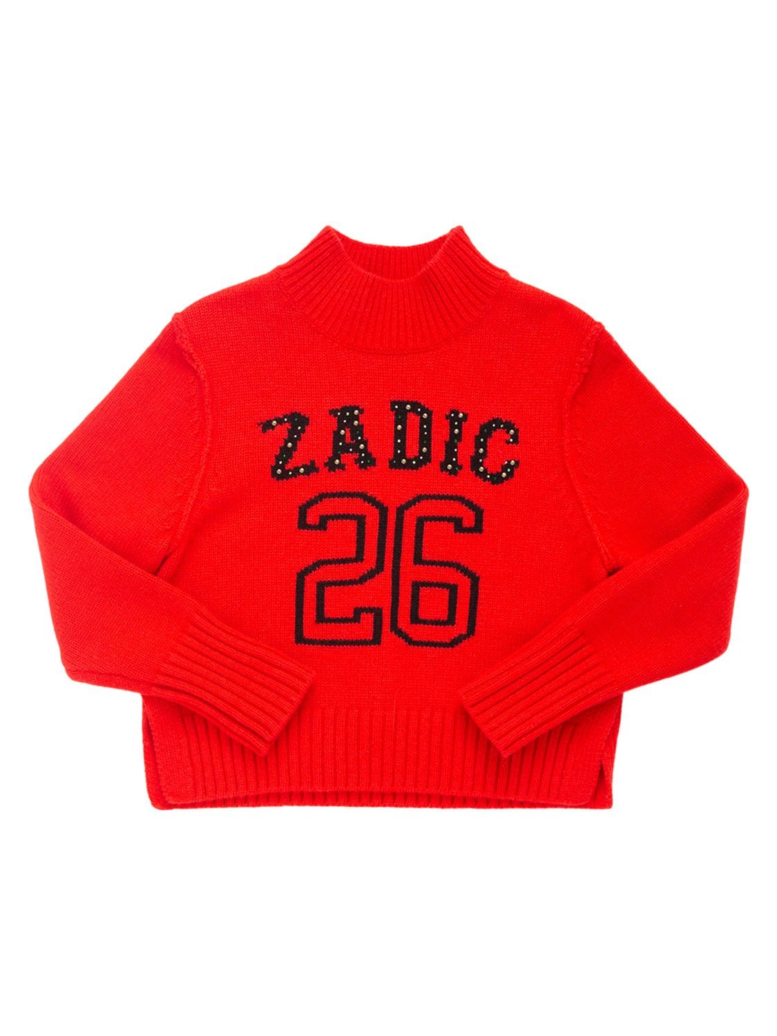 Zadig & Voltaire Kids' 提花羊毛混纺针织毛衣 In Red