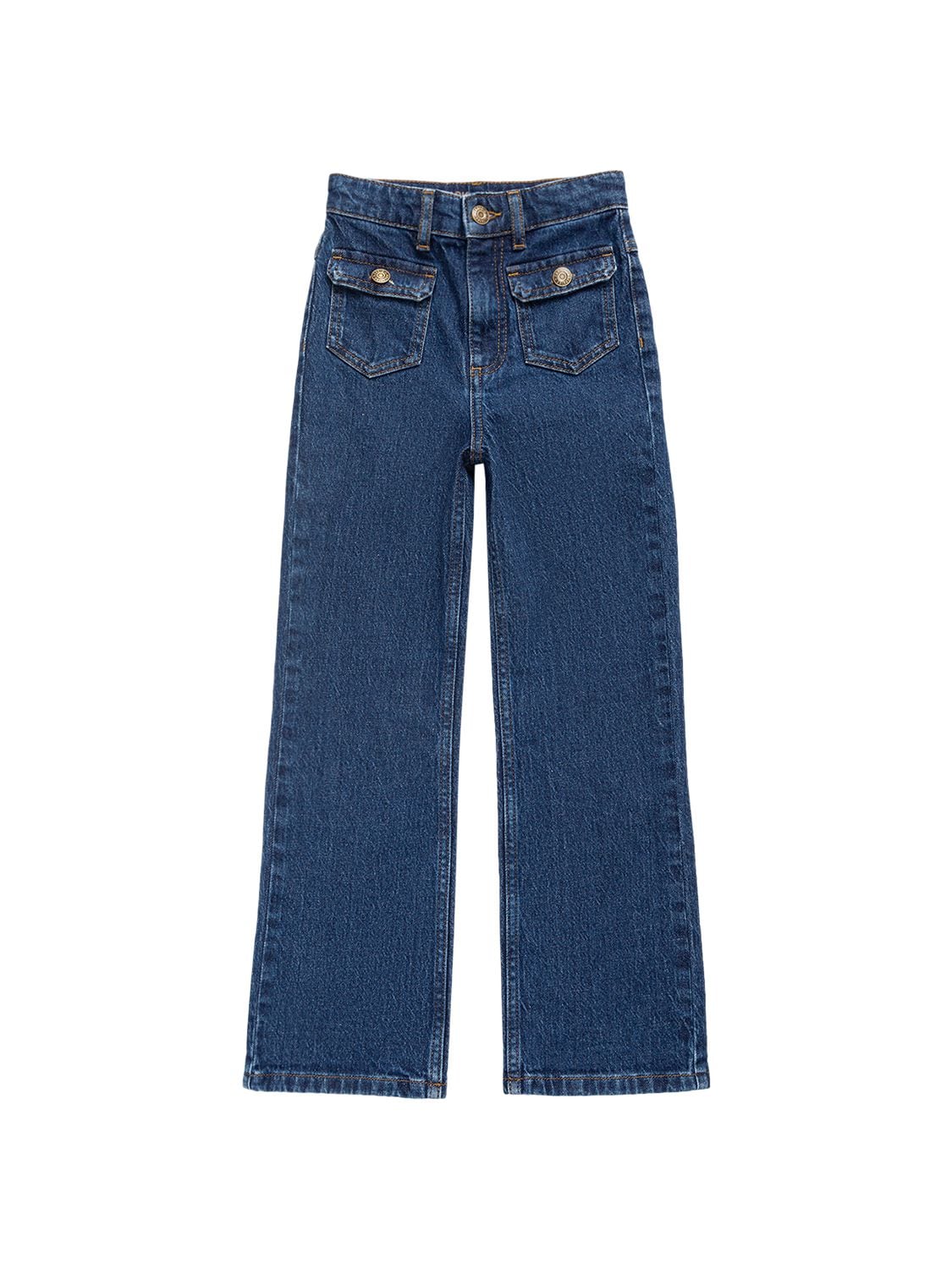 Stretch Cotton Denim Wide Jeans – KIDS-GIRLS > CLOTHING > JEANS