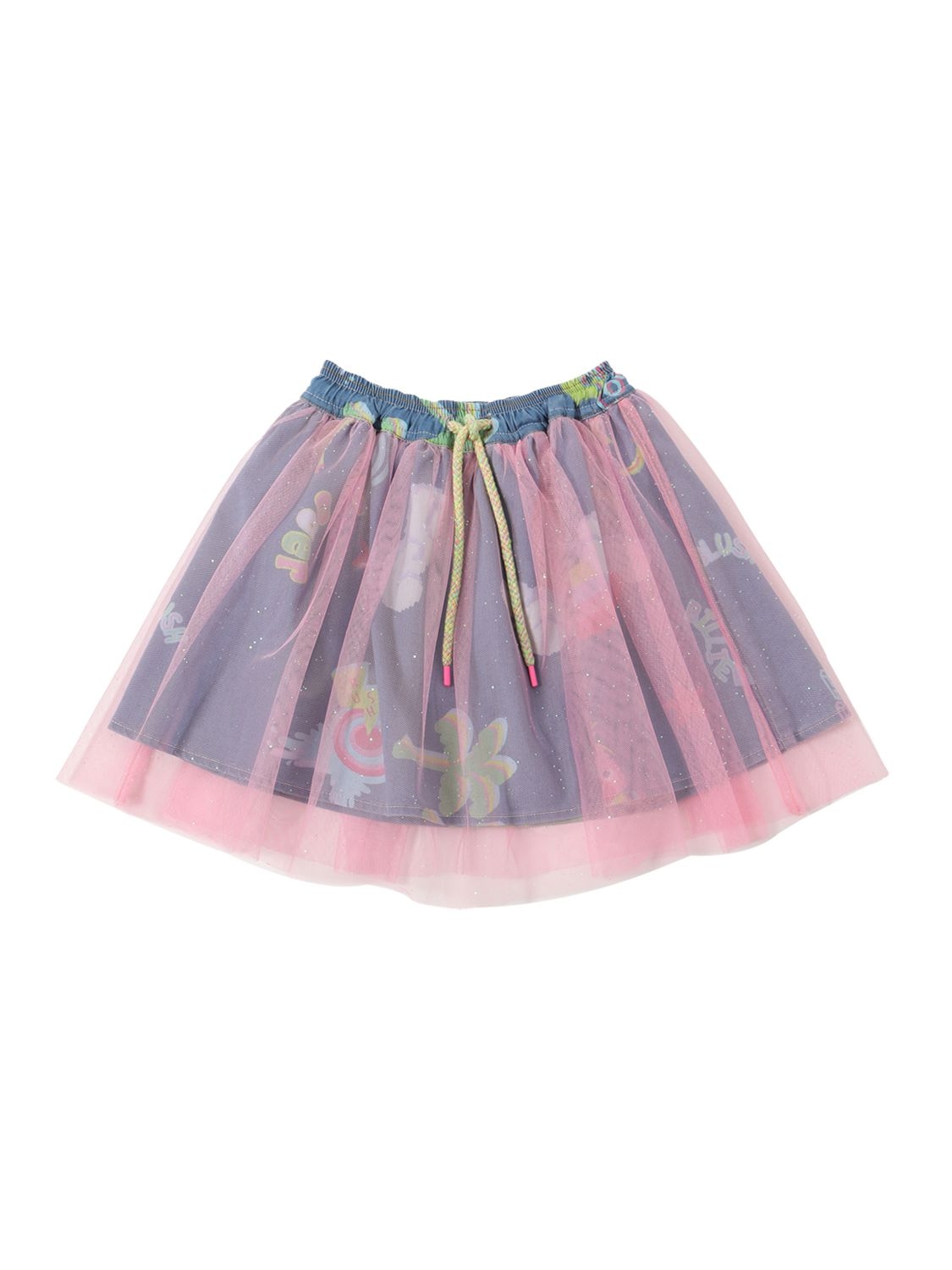 Billieblush Kids' Glittered Tulle & Denim Skirt In Multicolor