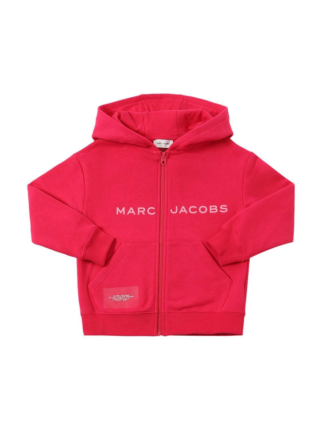 Marc Jacobs Kids' Cotton Jersey Zip-up Hoodie W/logo In Fuchsia