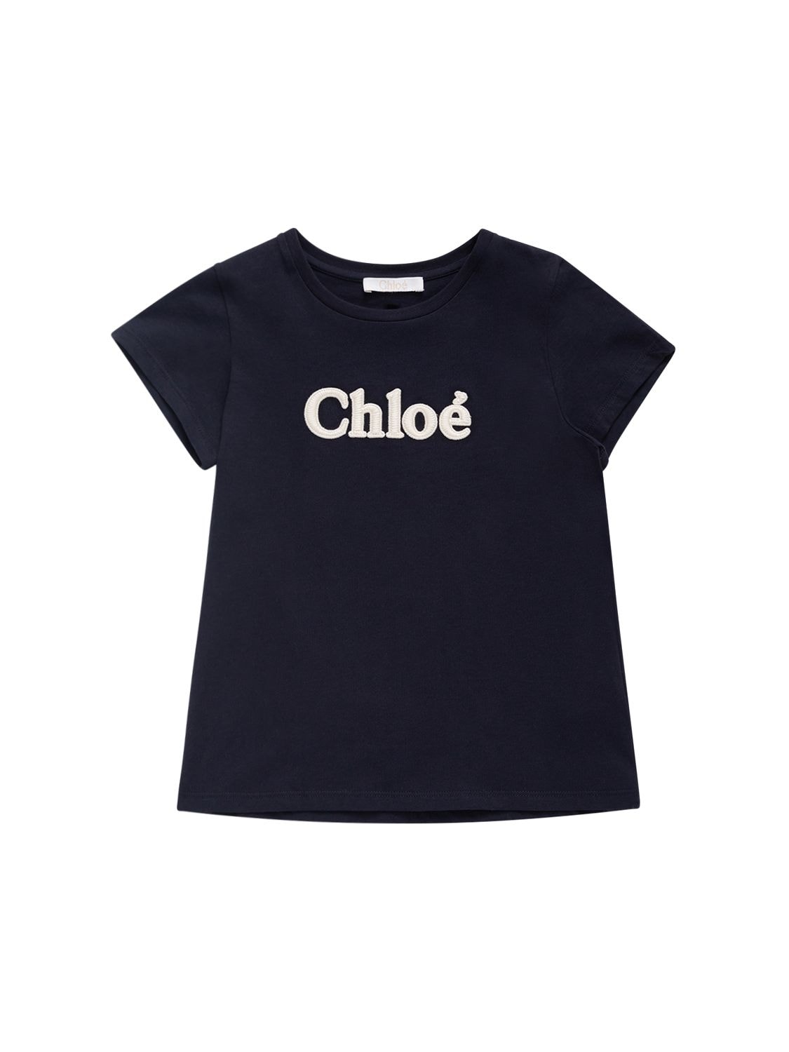 Chloé Kids' Organic Cotton Jersey T-shirt W/logo In Navy