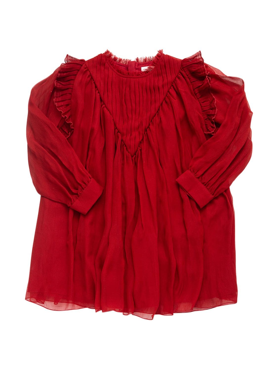 Chloé Kids' Pleated Silk Crepe Dress In Red