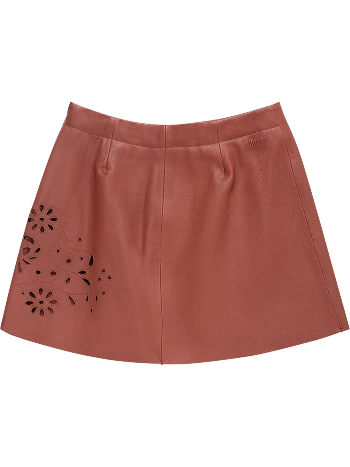 Shop Chloé Embroidered Leather Skirt In Brown