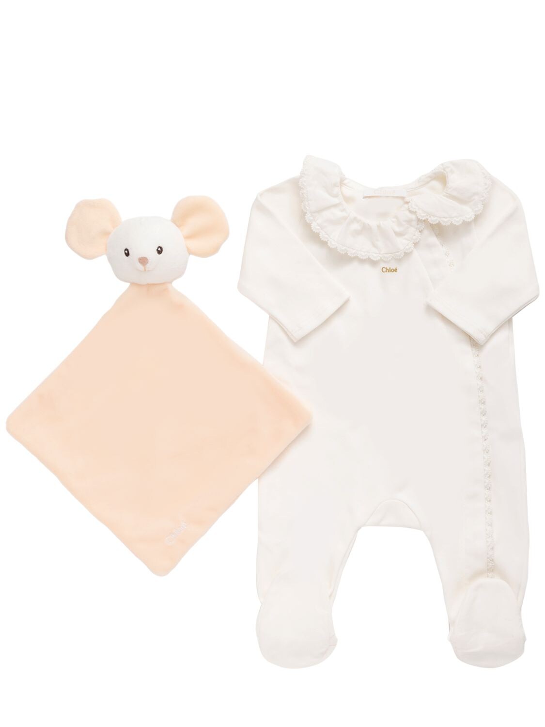 Chloé Babies' Cotton Jersey Romper & Doudou In Off White