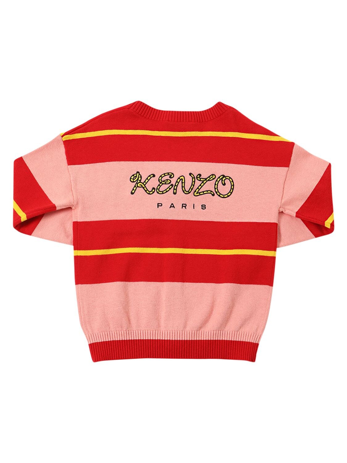 Kenzo Kids' Striped Knit Cardigan W/logo Patch In Red,pink