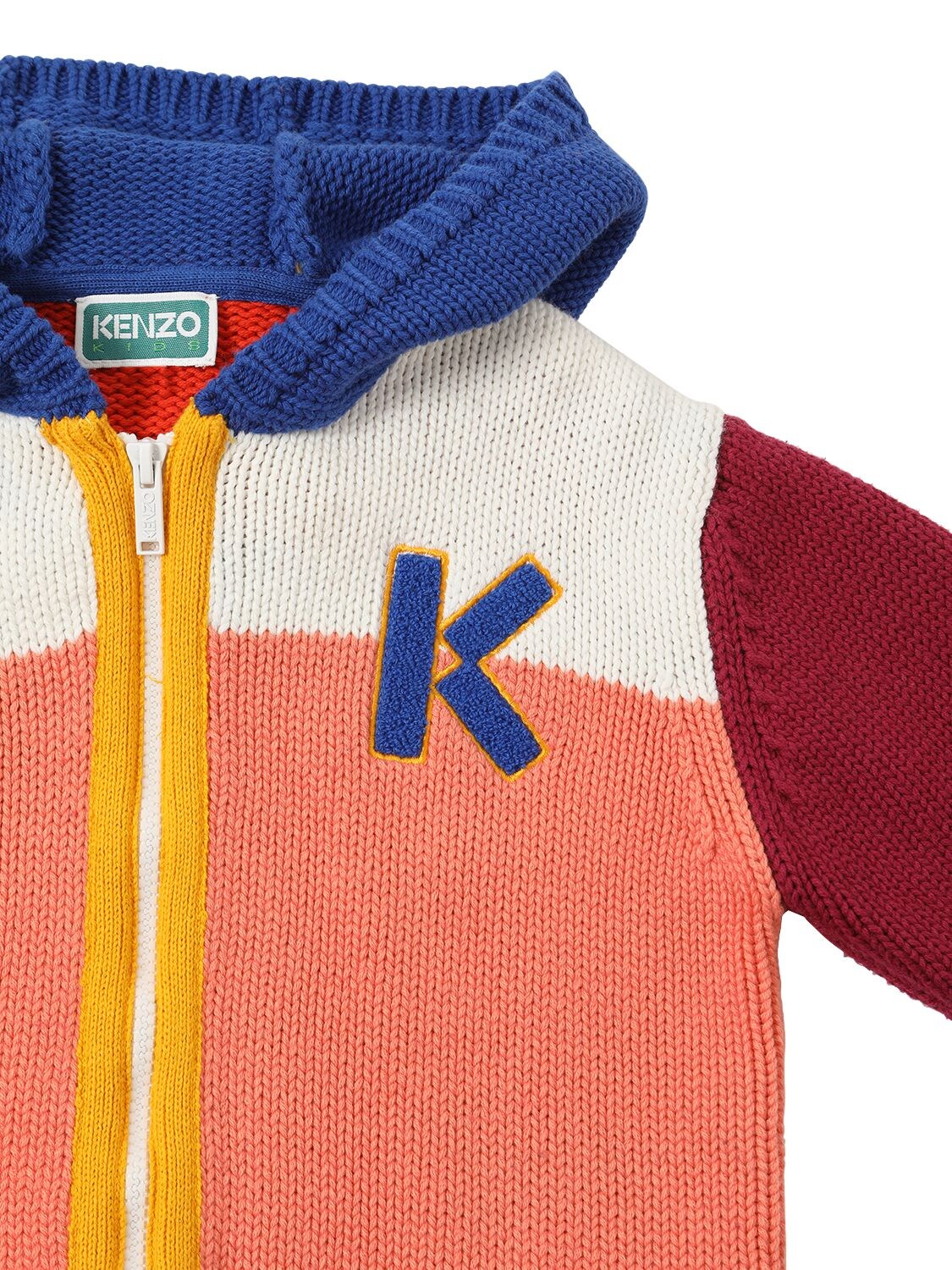 Shop Kenzo Knit Cardigan Hoodie W/logo Patch In Multicolor