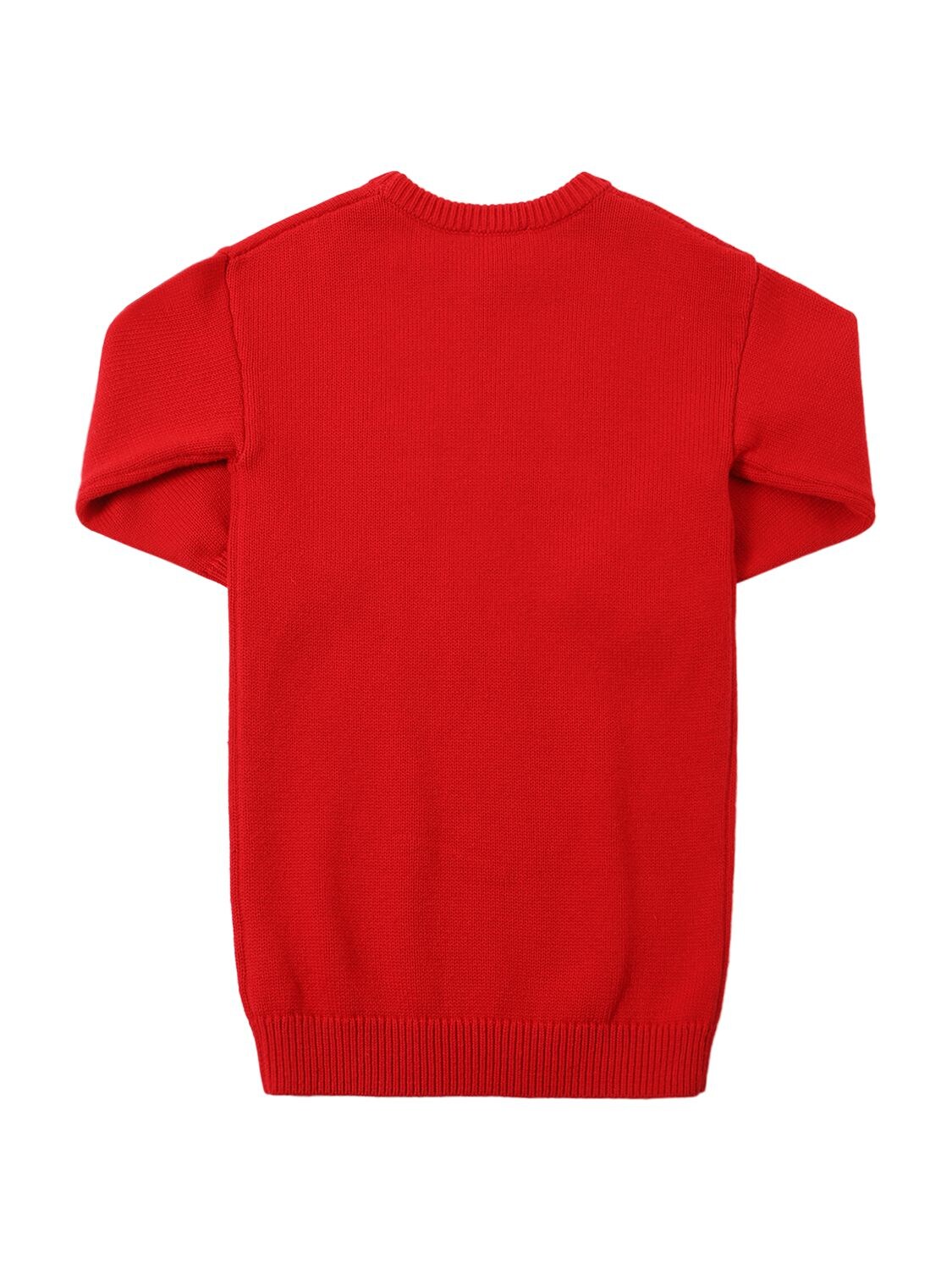 Shop Kenzo Cotton & Wool Knit Dress W/logo In Red