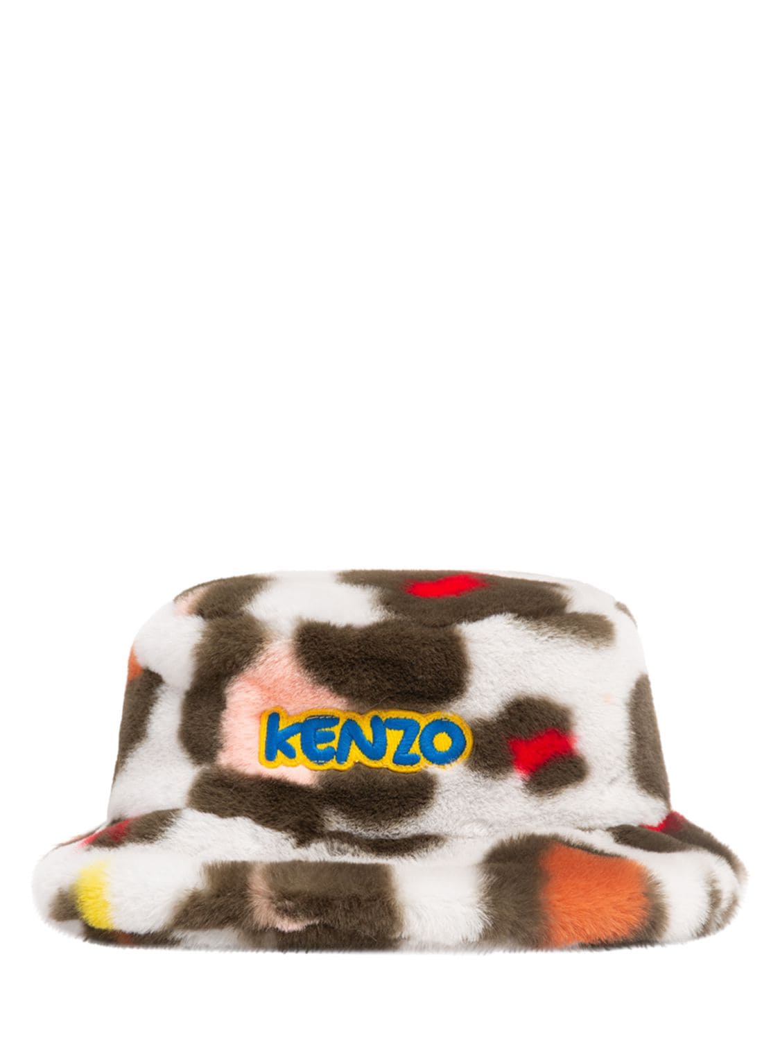 Kenzo Kids' Faux Fur Bucket Hat W/logo In Multicolor