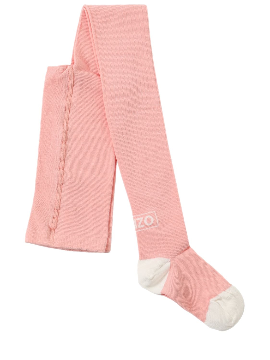 Kenzo Kids' Cotton Blend Knit Tights W/logo In Pink