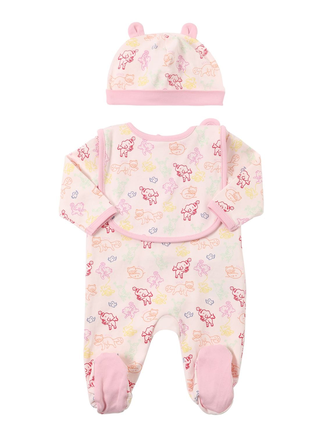 Kenzo Babies' Organic Cotton Romper, Bib & Hat In Pink