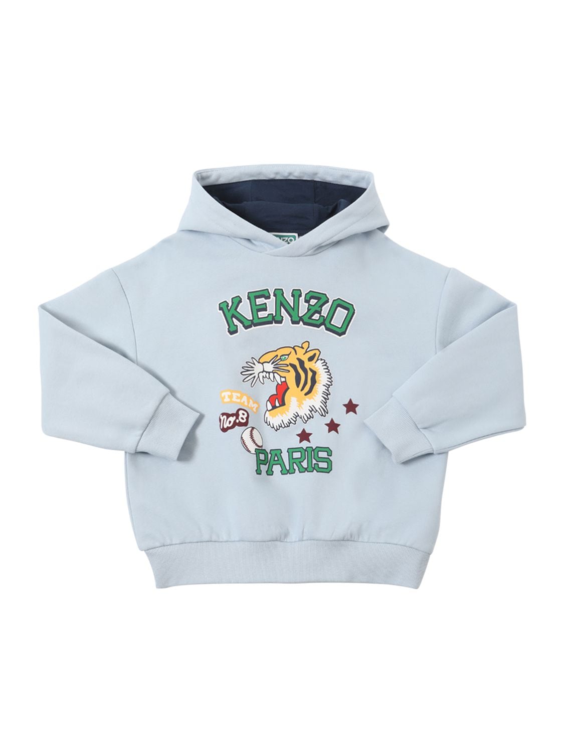 Kenzo Kids' Logo Printed Cotton Blend Hoodie In Pale Blue