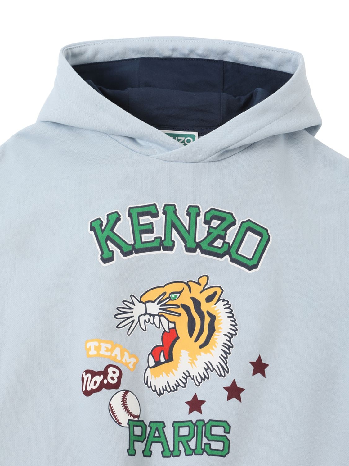 Shop Kenzo Logo Printed Cotton Blend Hoodie In Light Blue