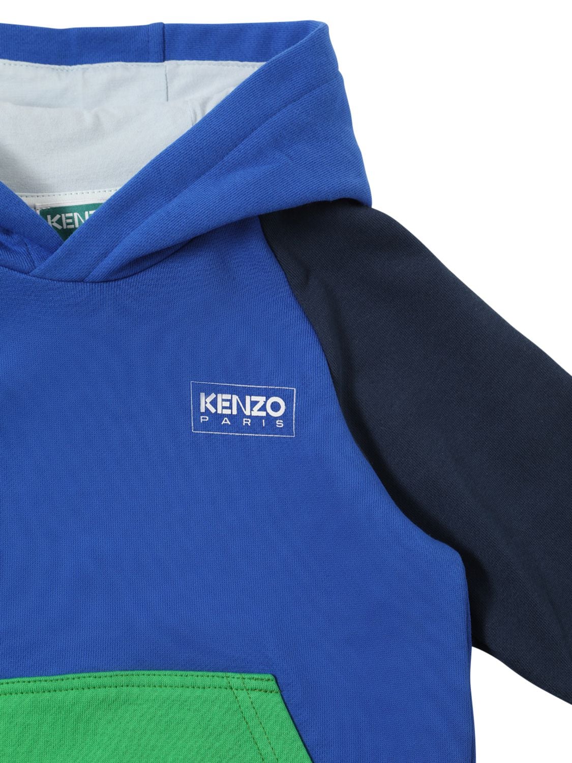 Shop Kenzo Color Block Cotton Sweatshirt W/logo In Blue