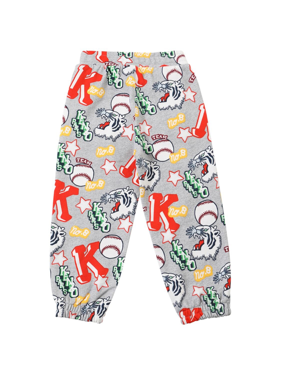 Shop Kenzo Logo Printed Cotton Sweatpants In Grey,multi