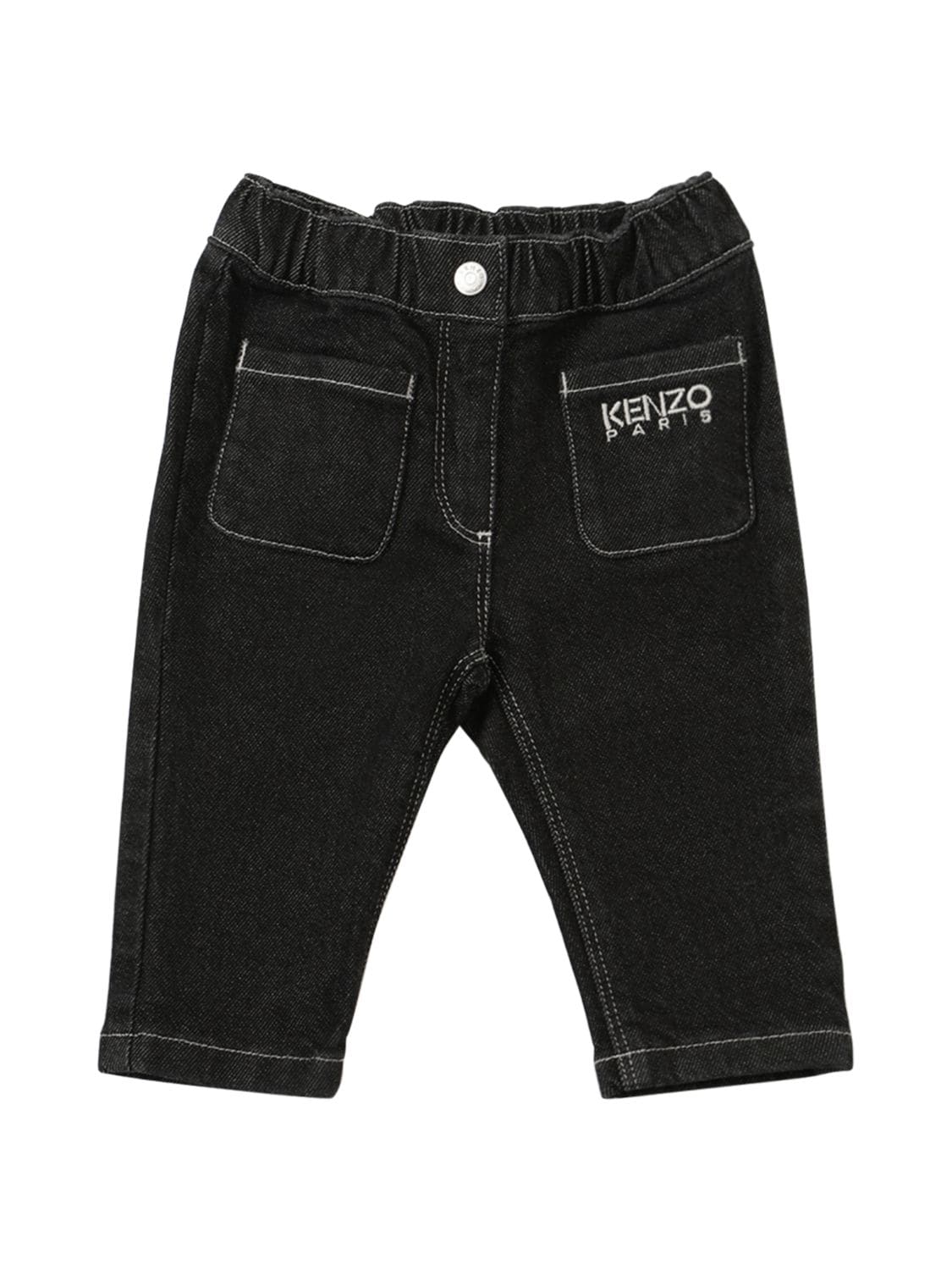 Kenzo Kids' Cotton Denim Jeans W/ Embroidered Logo
