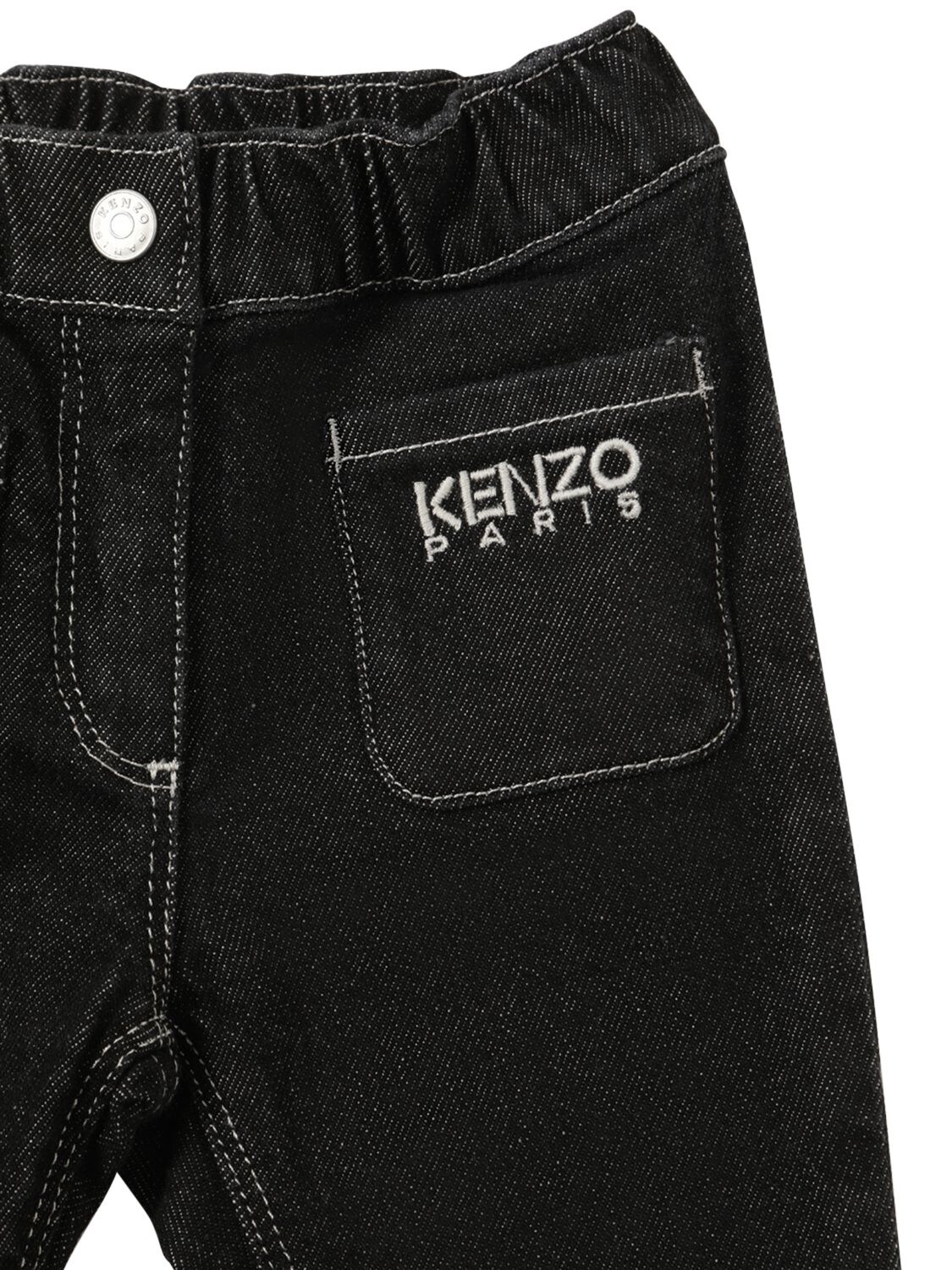Shop Kenzo Cotton Denim Jeans W/ Embroidered Logo