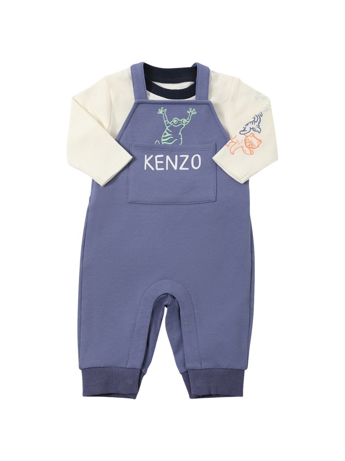 Kenzo Babies' 2合1有机棉t恤&背带裤 In Blue