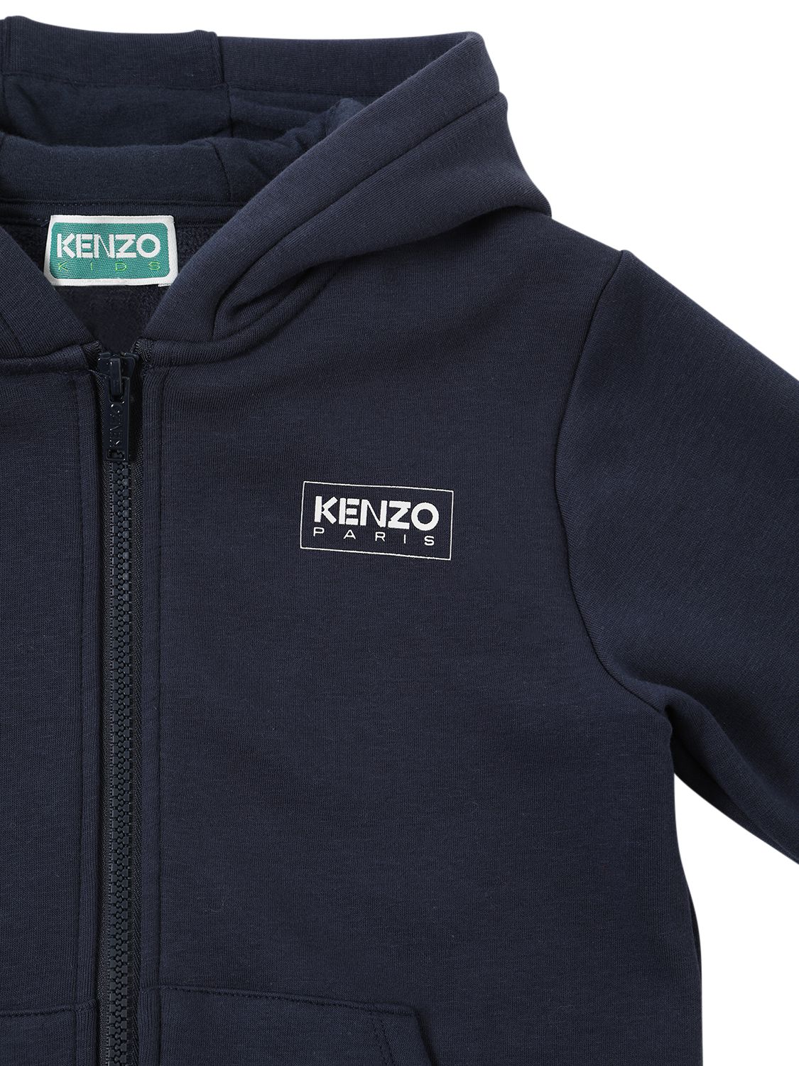 Shop Kenzo Cotton Zip-up Hoodie W/ Logo In Navy