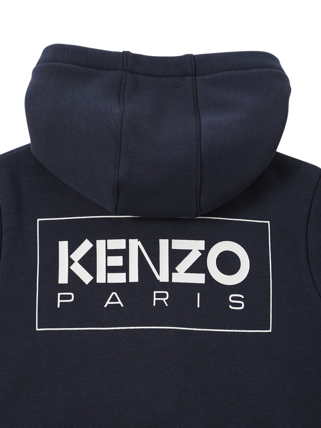 Shop Kenzo Cotton Zip-up Hoodie W/ Logo In Navy