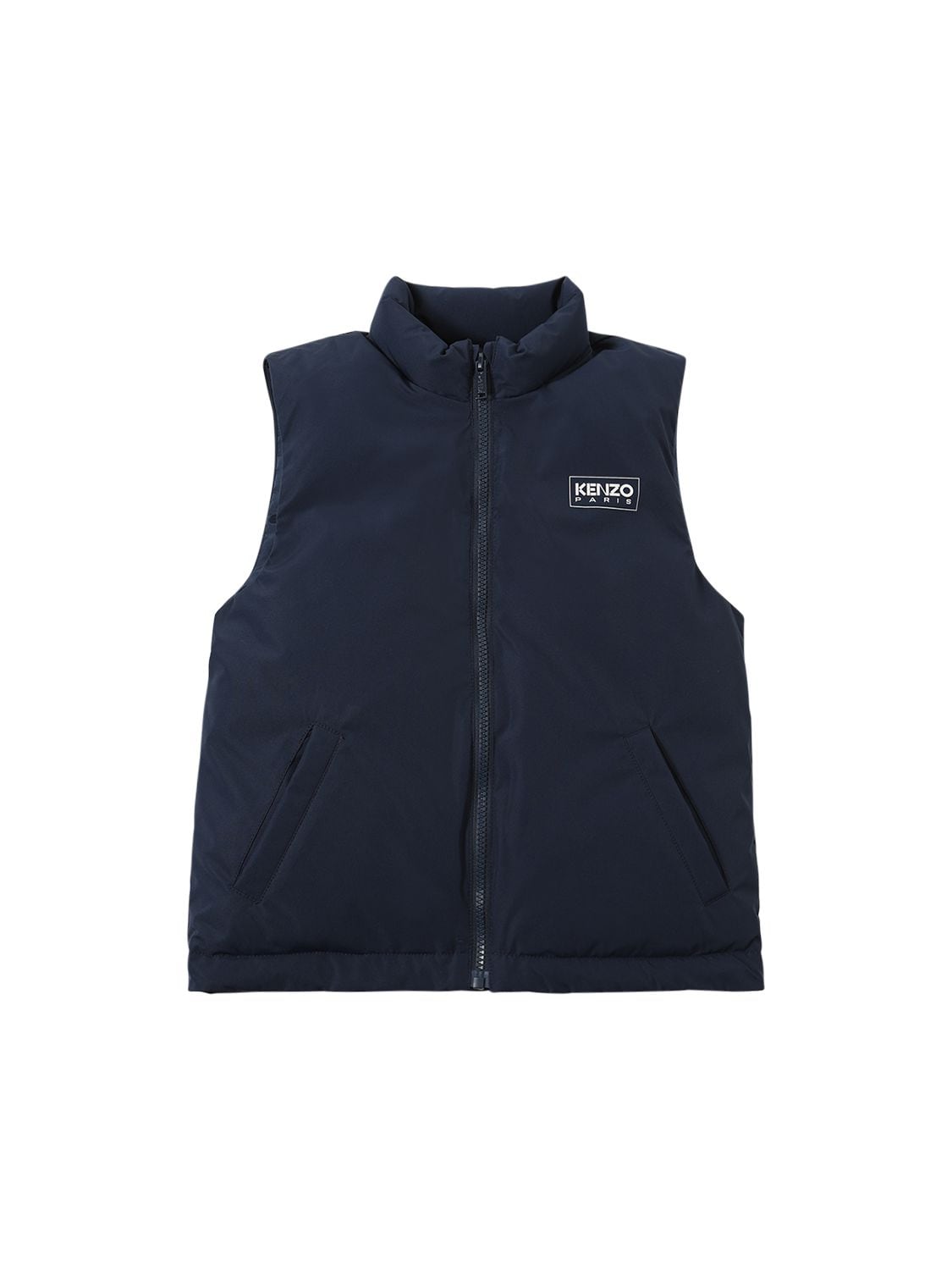 Shop Kenzo Nylon Puffer Vest W/ Logo In Navy
