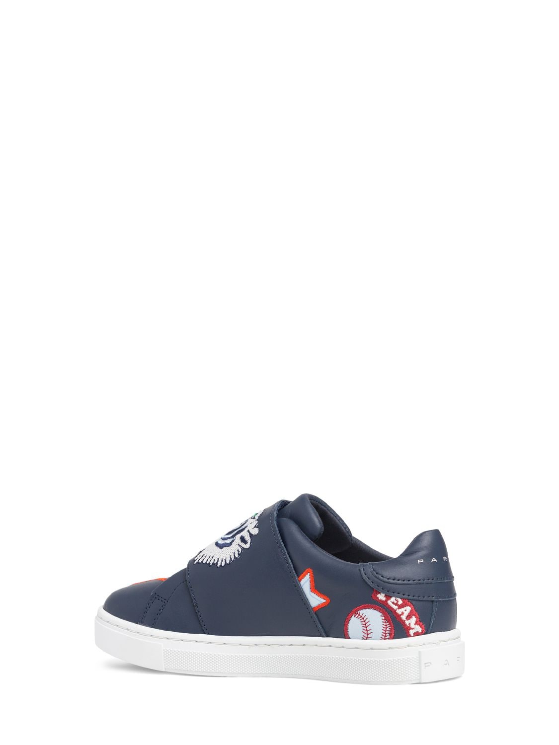 Shop Kenzo Logo Printed Leather Sneakers W/ Straps In Navy