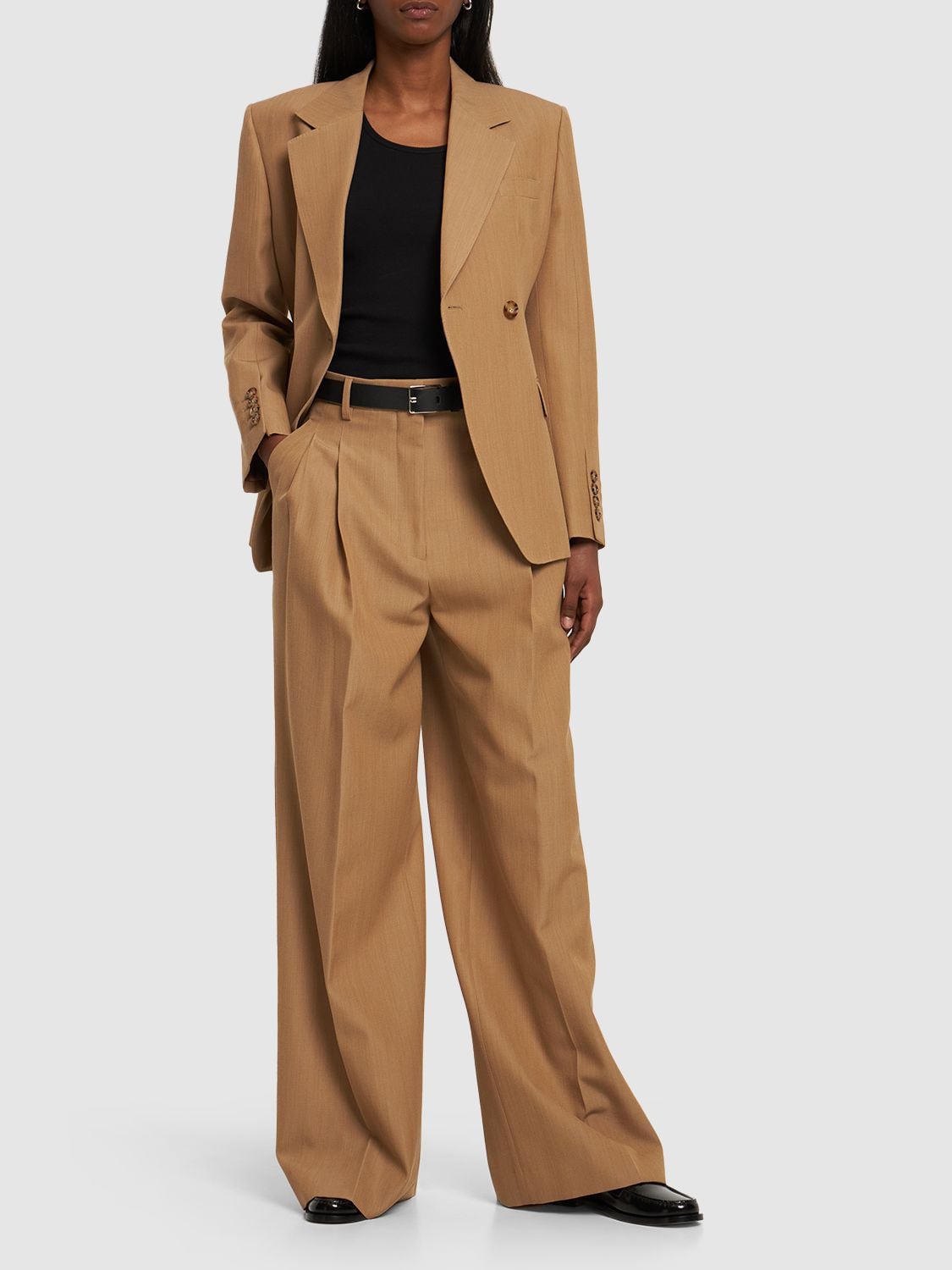 Shop Burberry Madge Wool Twill Wide Pants In Camel Melange