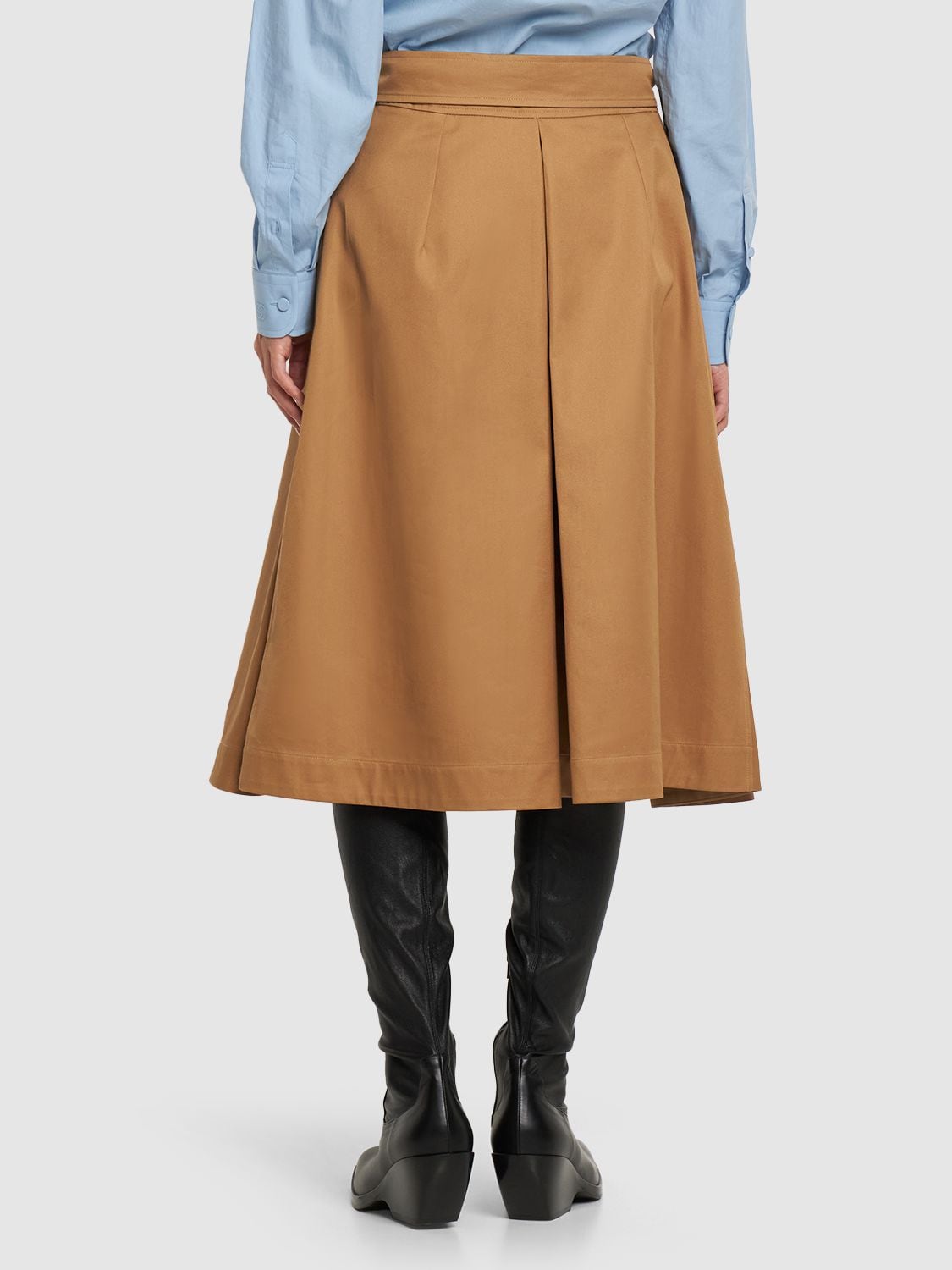 Shop Burberry Baleigh Cotton Gabardine Midi Skirt In Camel