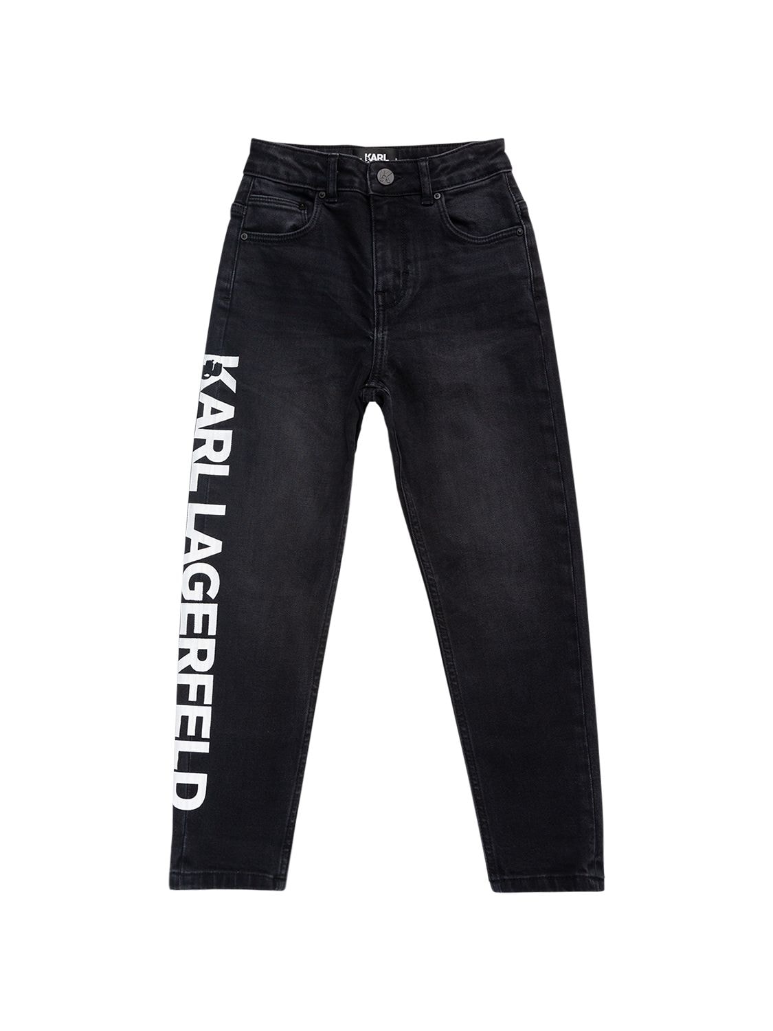 Karl Lagerfeld Kids' Cotton Denim Jeans W/logo In Black