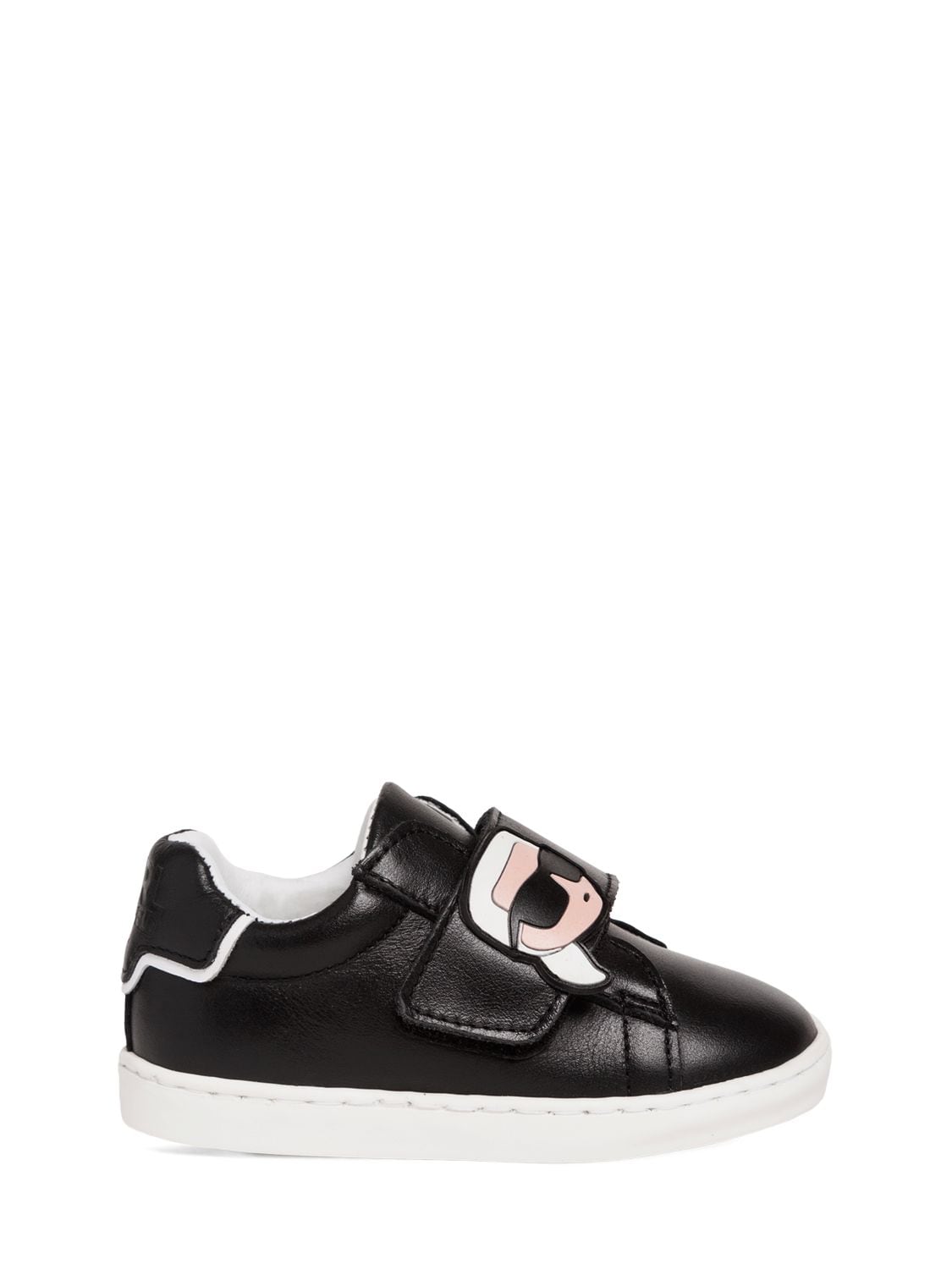 Karl Lagerfeld Kids' Logo Leather Strap Sneakers In Black