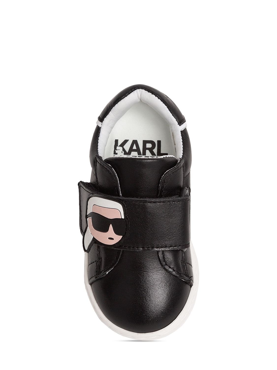 Shop Karl Lagerfeld Logo Leather Strap Sneakers In Black