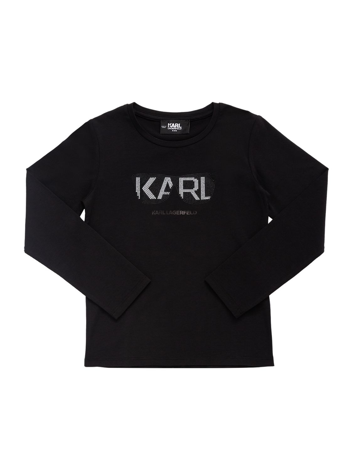 Karl Lagerfeld Kids' Embellished Long Sleeve T-shirt In Schwarz