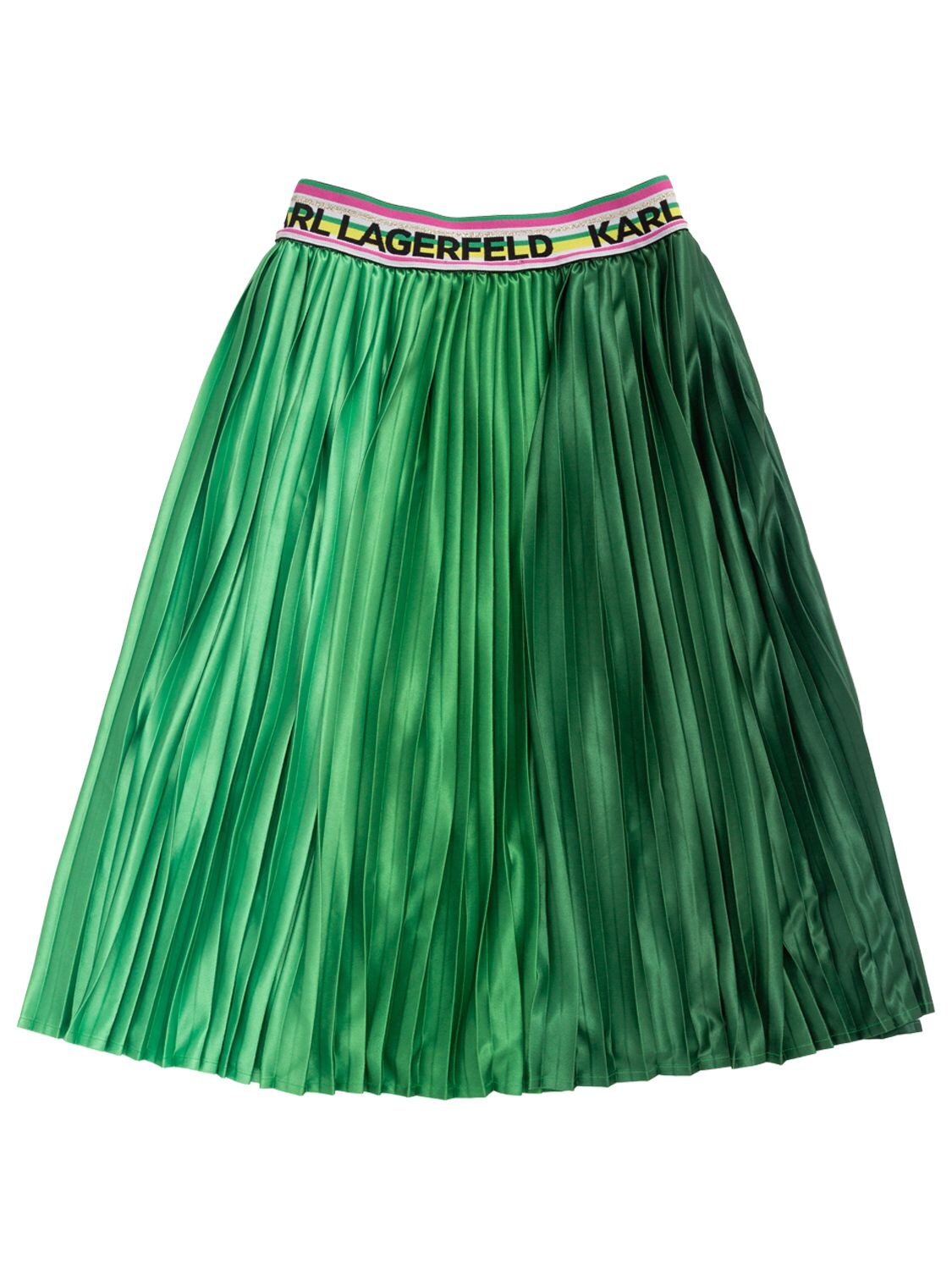 Shop Karl Lagerfeld Pleated Midi Skirt W/logo In Green