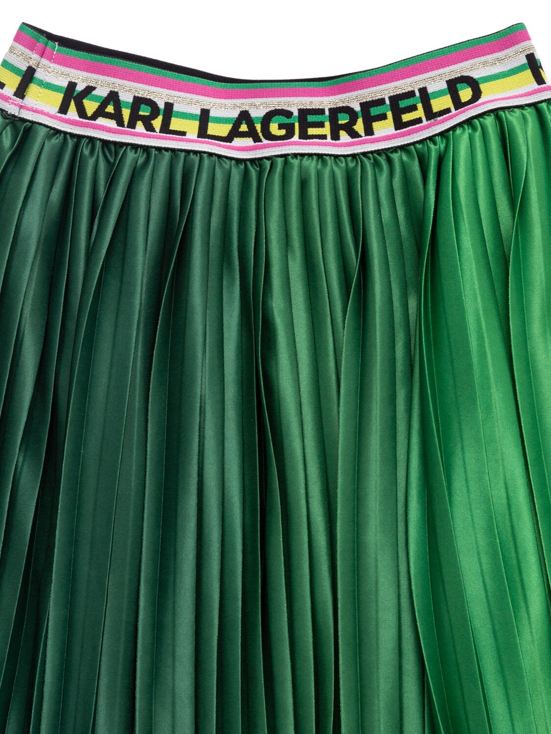 Shop Karl Lagerfeld Pleated Midi Skirt W/logo In Green