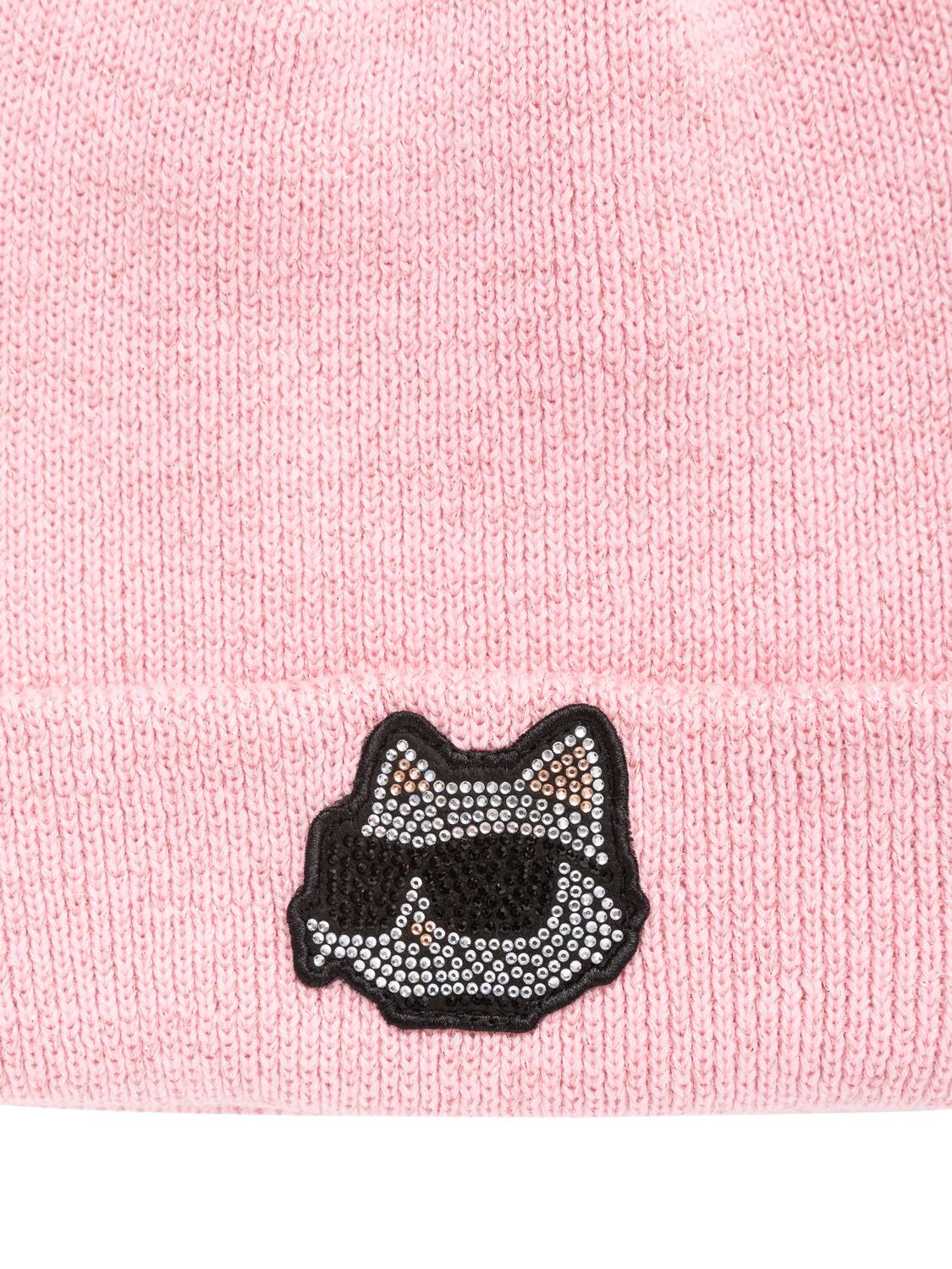 Shop Karl Lagerfeld Lurex Beanie W/logo Patch In Pink