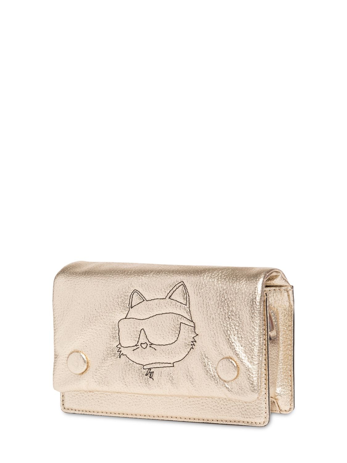 Shop Karl Lagerfeld Faux Leather Shoulder Bag W/logo In Gold