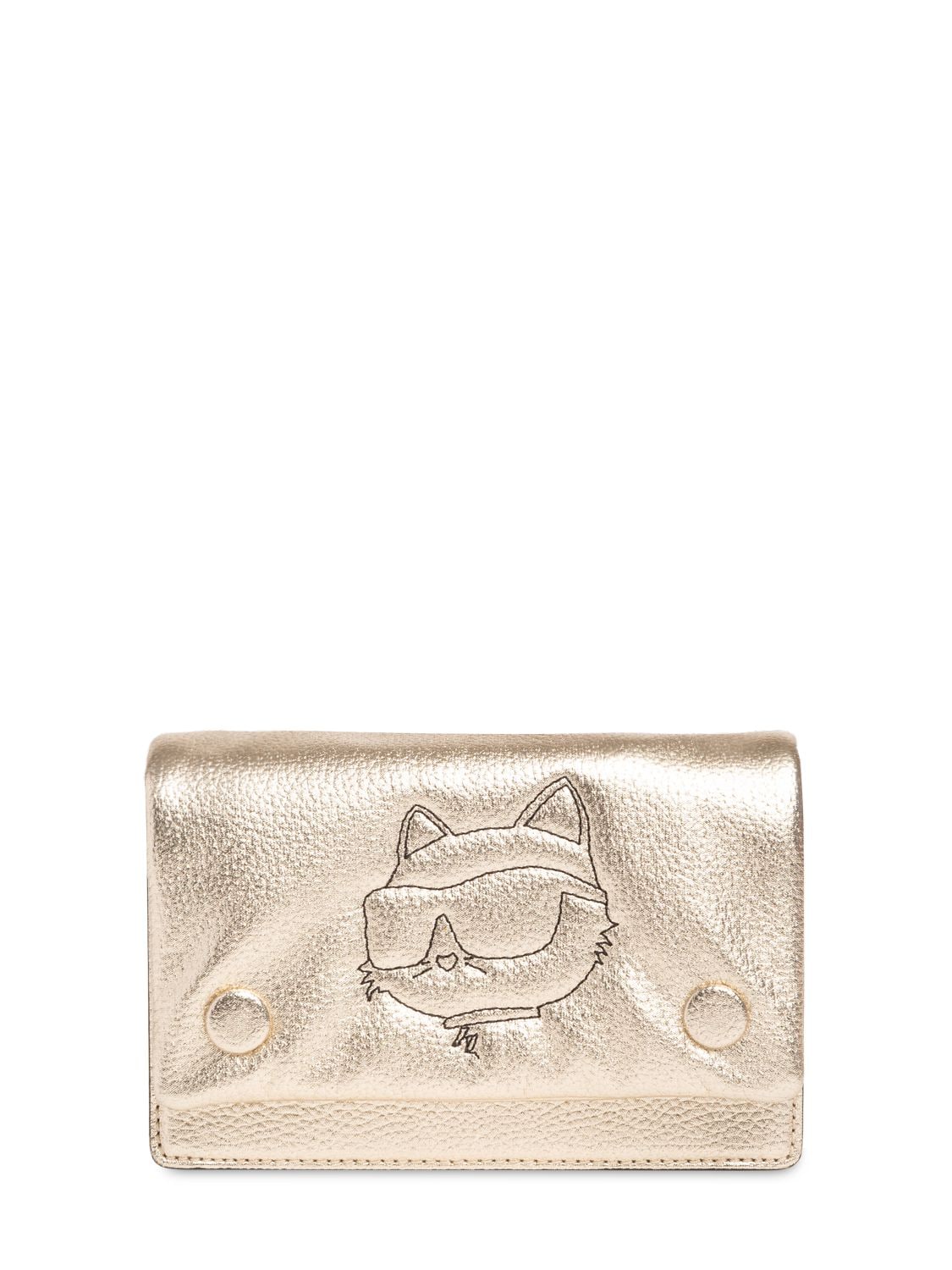 Shop Karl Lagerfeld Faux Leather Shoulder Bag W/logo In Gold